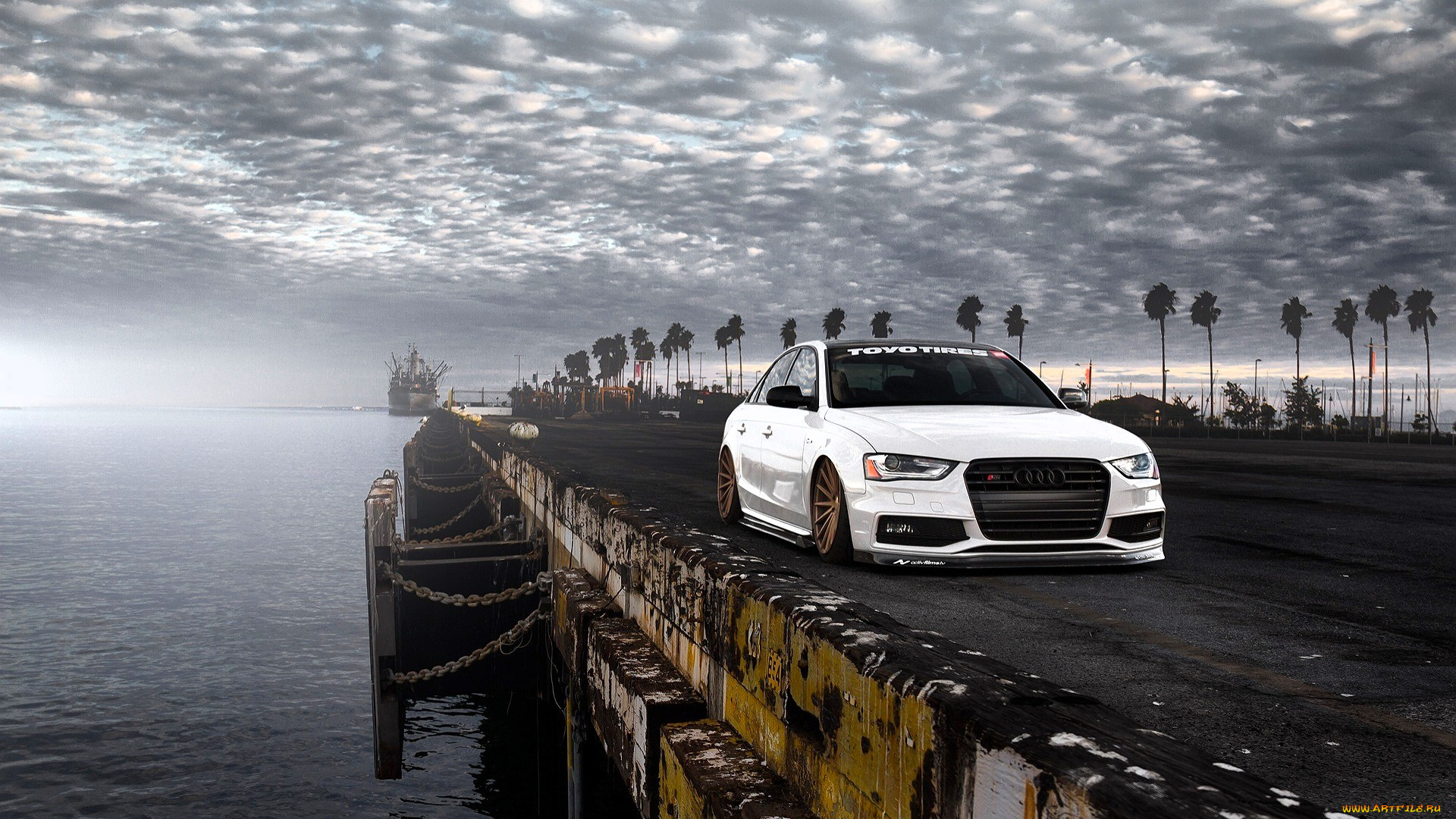 audi, rs4, автомобили, audi, белый, набережная