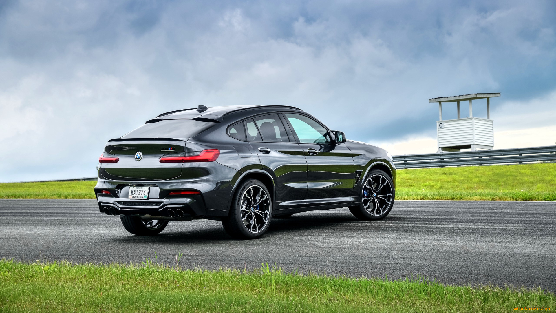 bmw, x4, автомобили, bmw, черный, дорога, лужайка, ограда