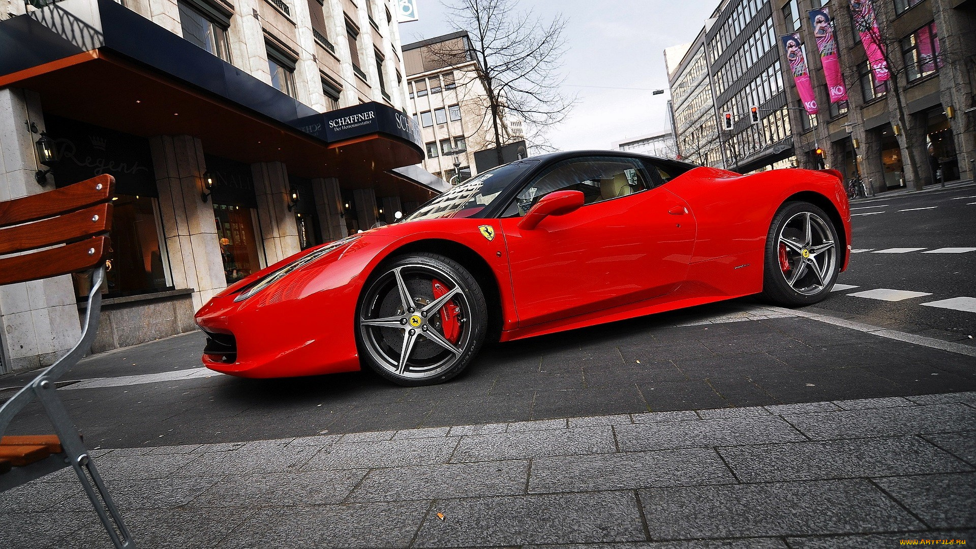 ferrari, 458, italia, автомобили, ferrari, красный, город, дома, улица