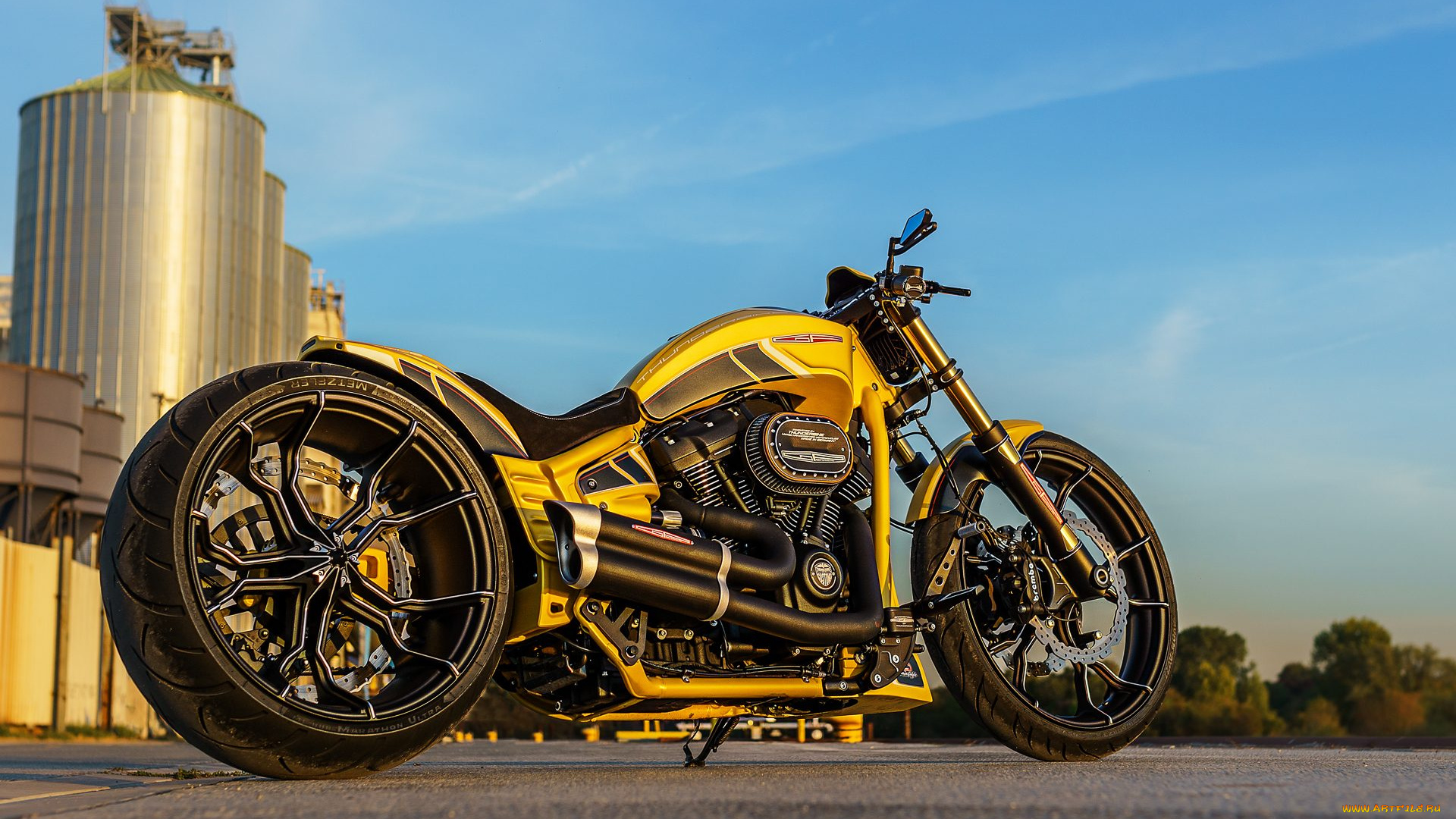 харлей, мотоциклы, harley-davidson, мотоцикл, байк, жёлтый, thunderbike, customs