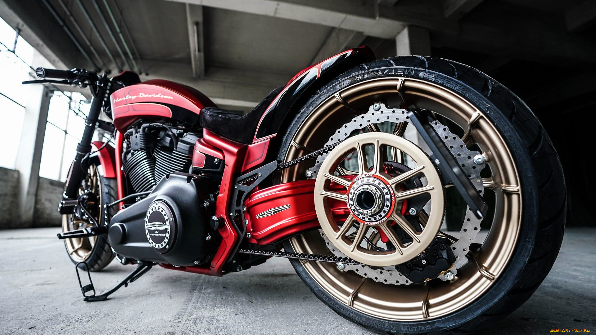 харлей, мотоциклы, harley-davidson, мотоцикл, байк, красный, thunderbike, customs