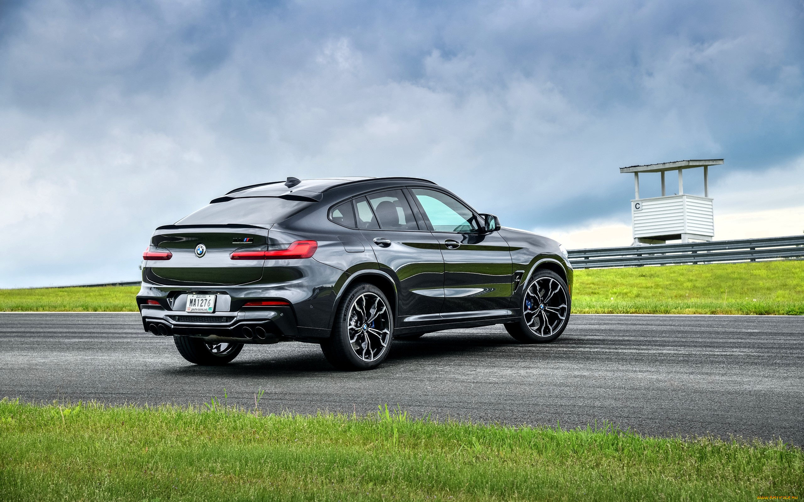 bmw, x4, автомобили, bmw, черный, дорога, лужайка, ограда