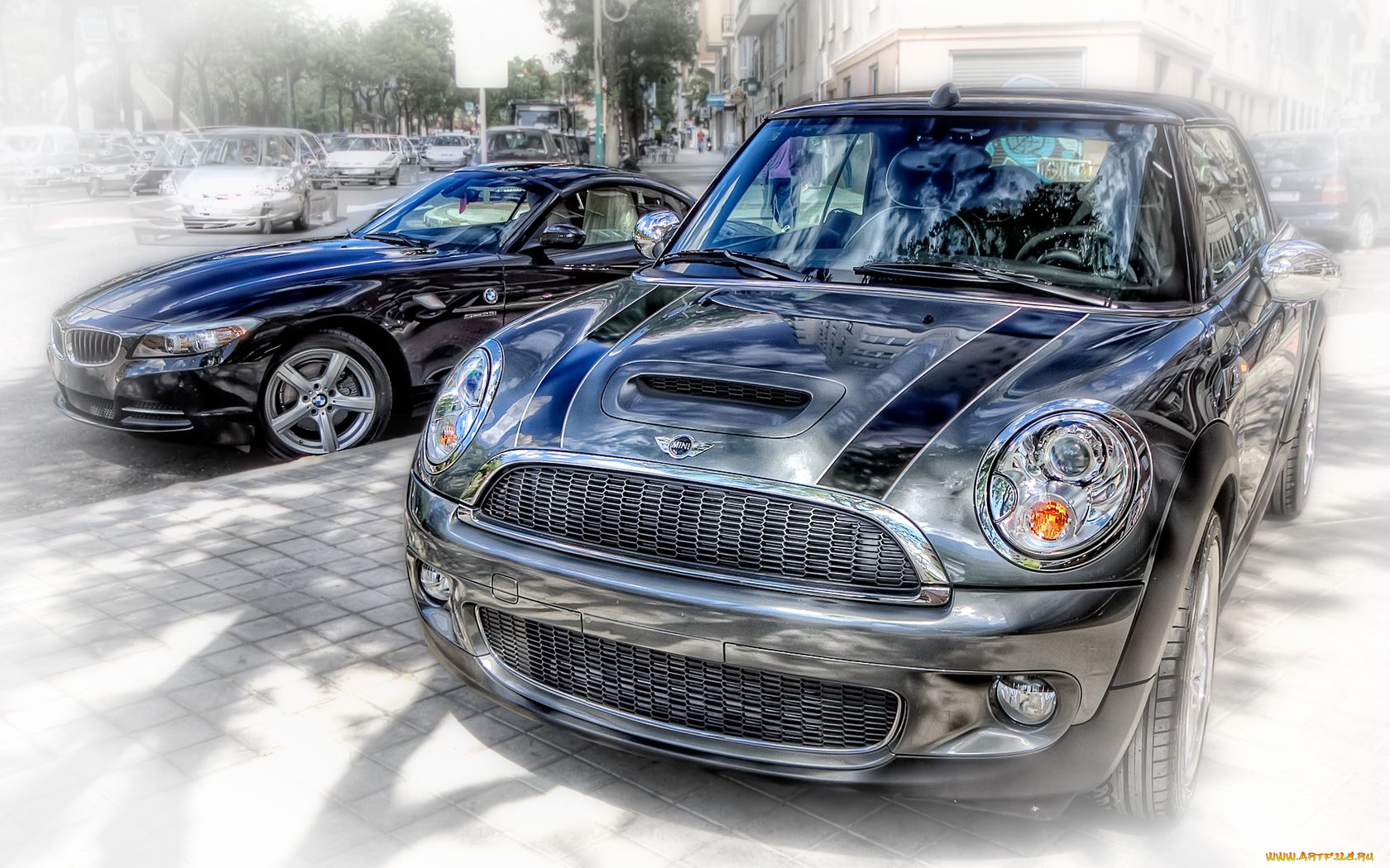 автомобили, разные, вместе