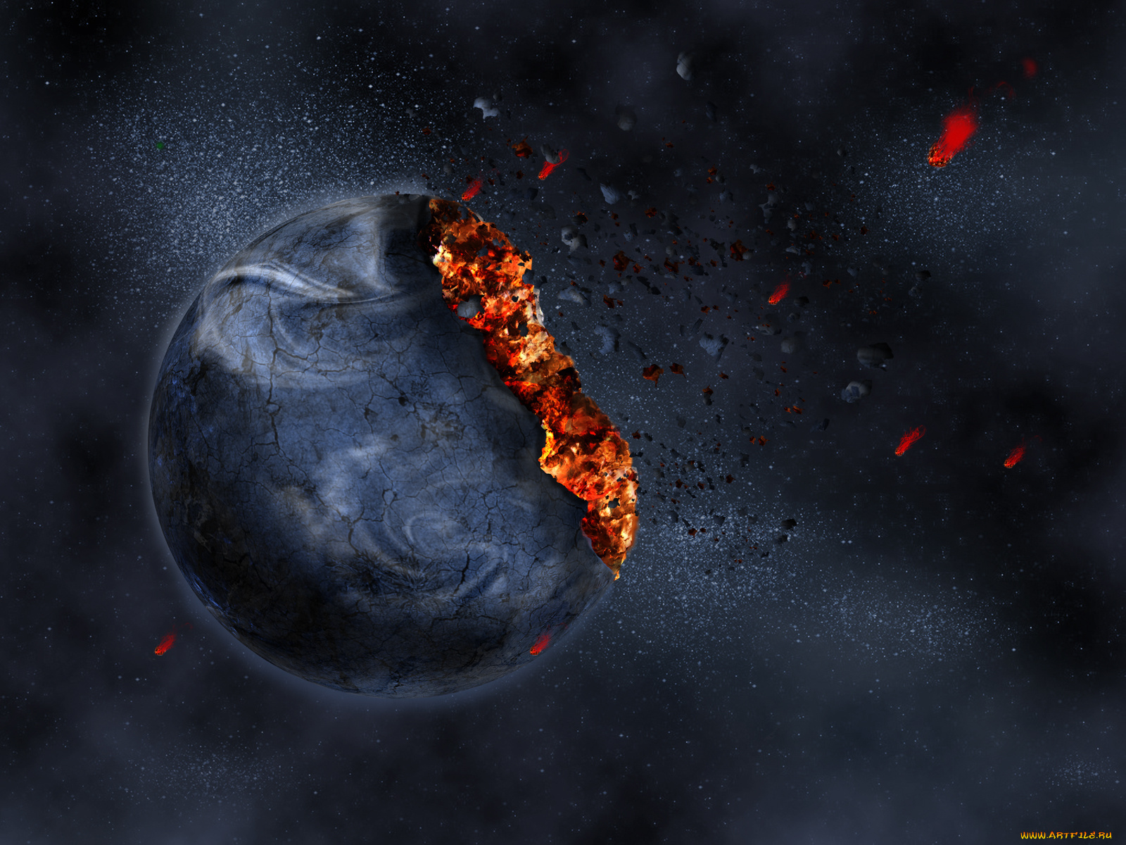 космос, арт, взрыв, планета