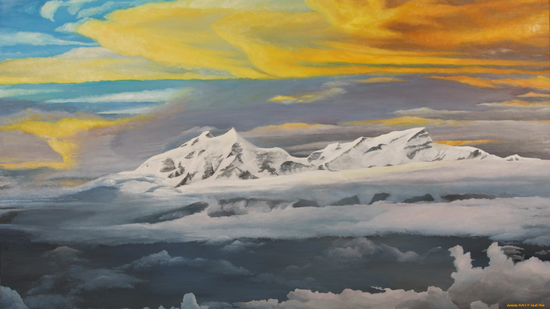 рисованные, природа, горы