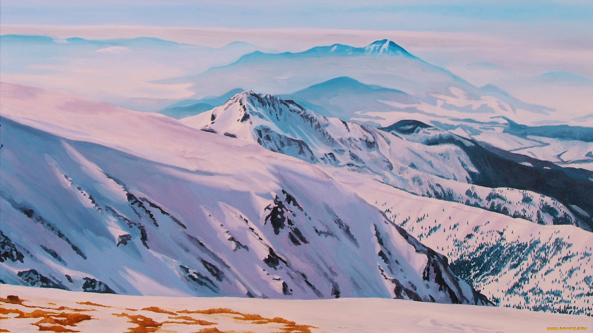 рисованные, природа, горы