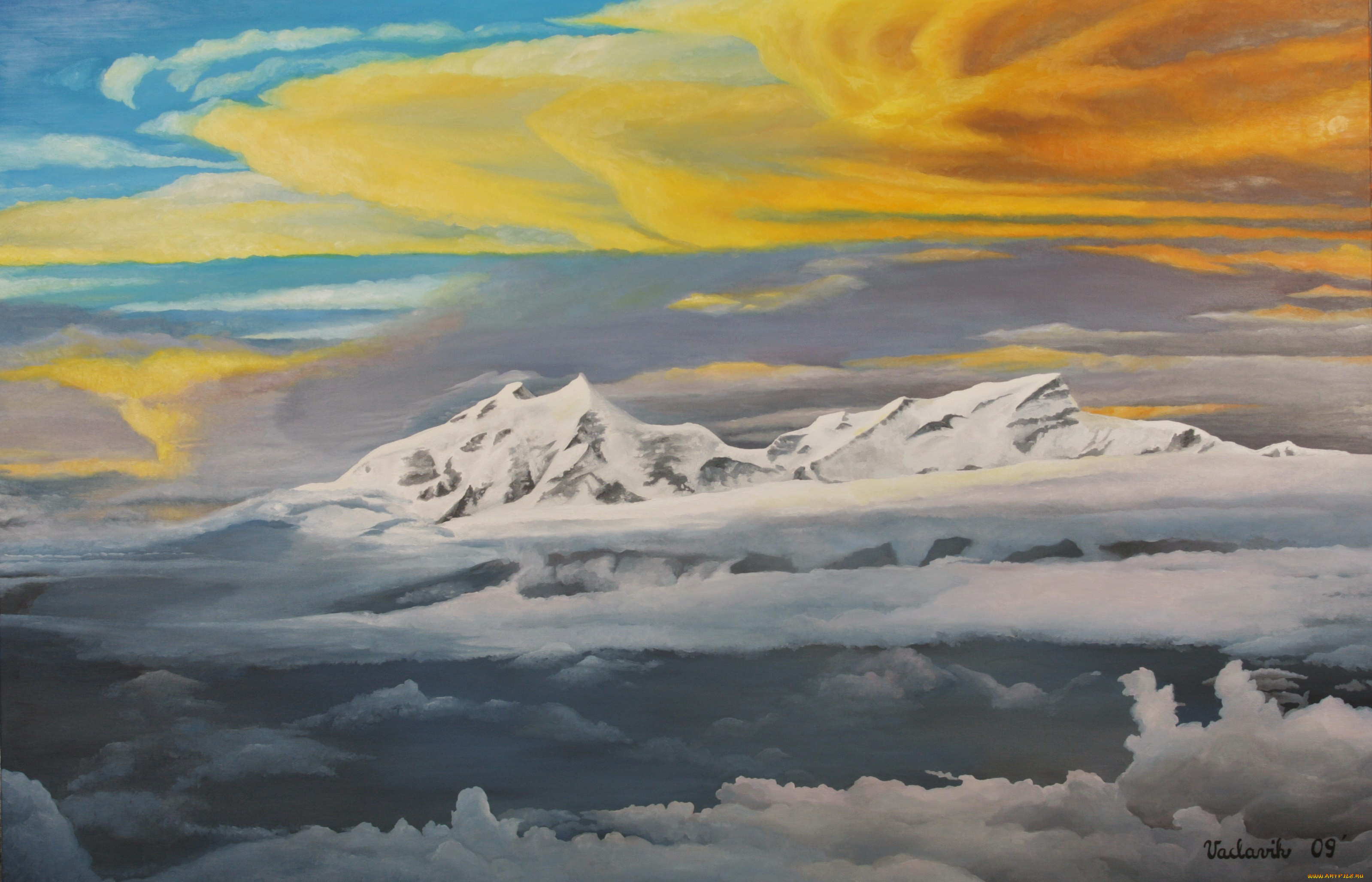 рисованные, природа, горы