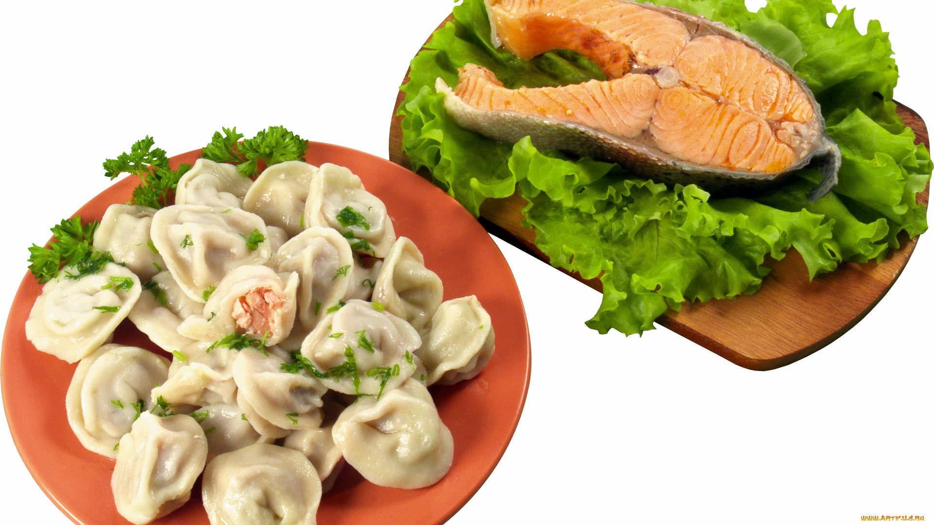 еда, разное, пельмени, рыба, тарелка