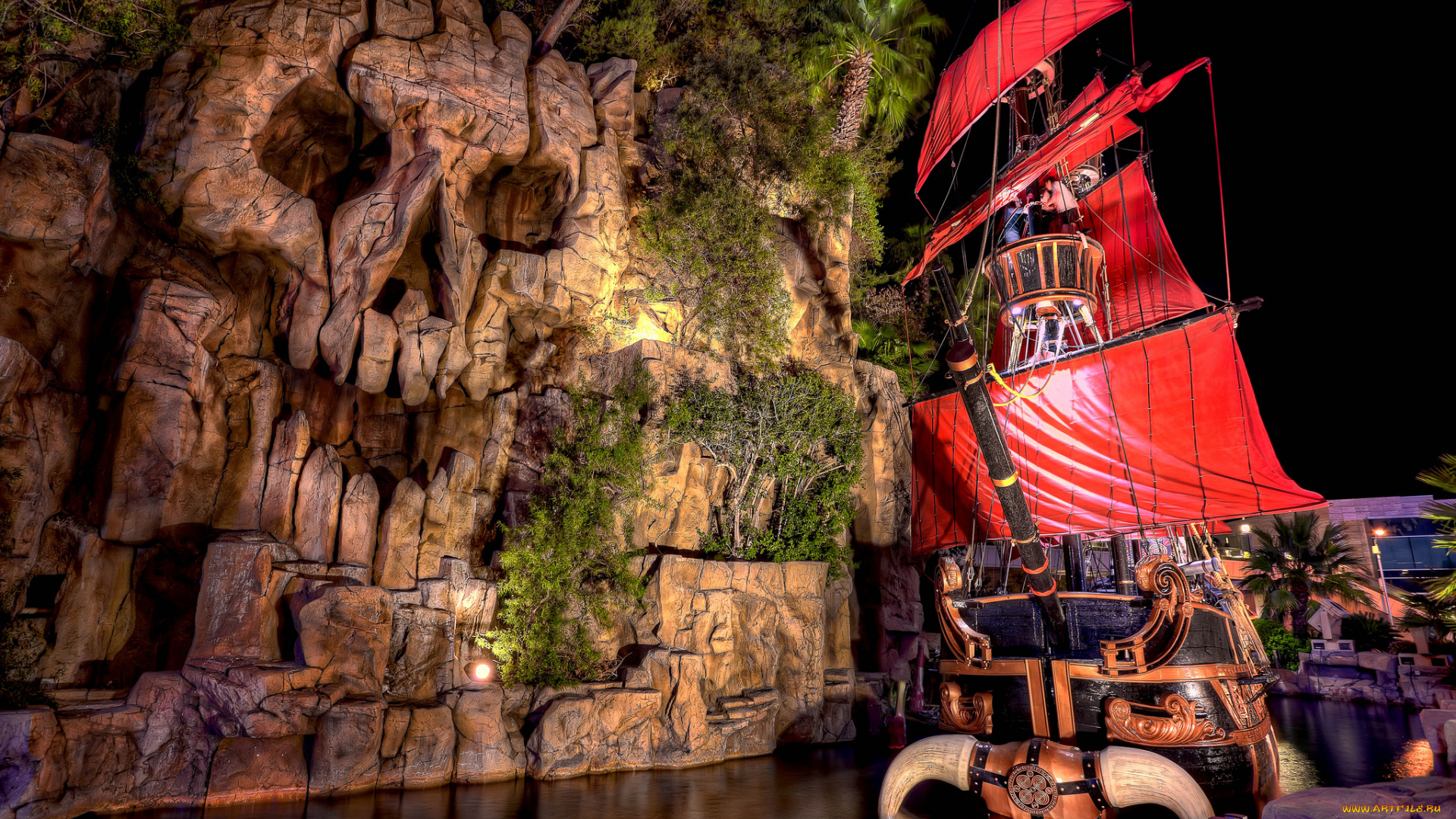 treasure, island, las, vegas, города, лас, вегас, сша, фрегат, череп