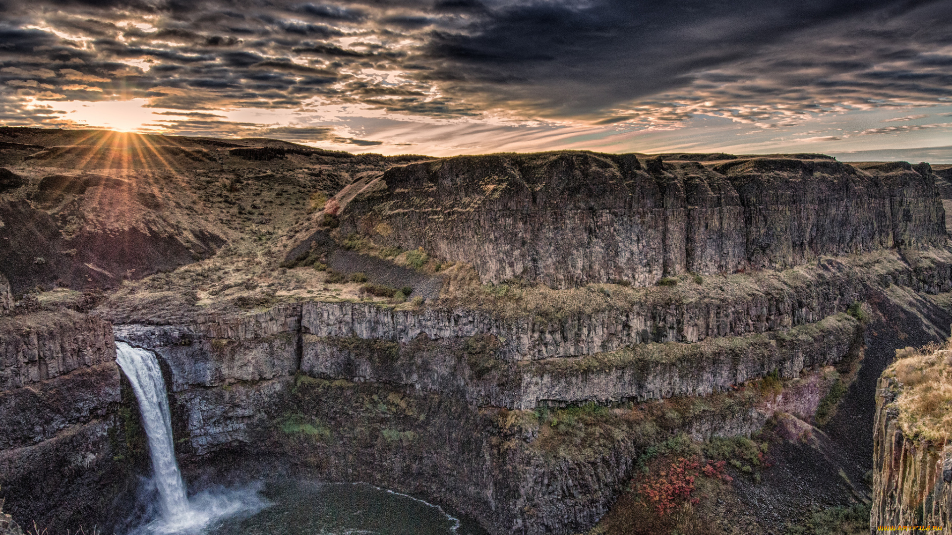 palouse, falls, washington, природа, водопады, закат, каньон, водопад, палус, скалы