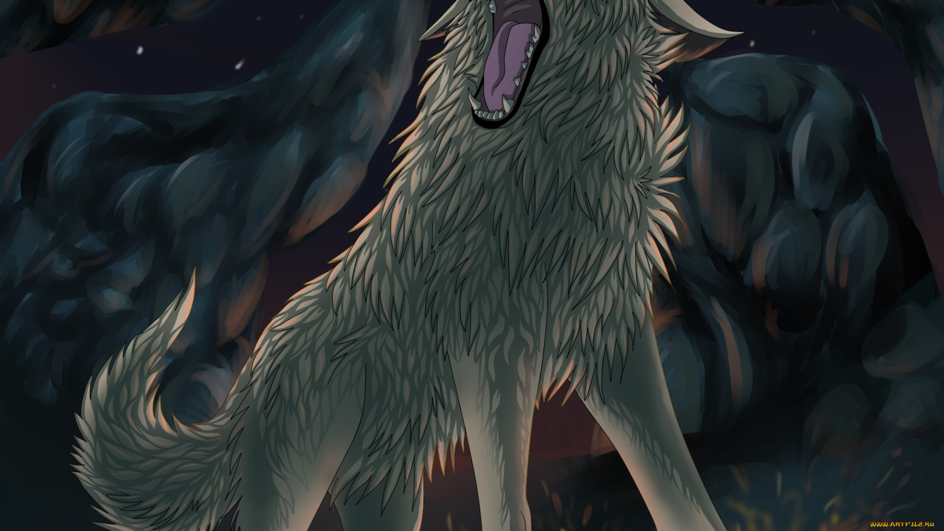 рисованные, животные, сказочные, мифические, волк