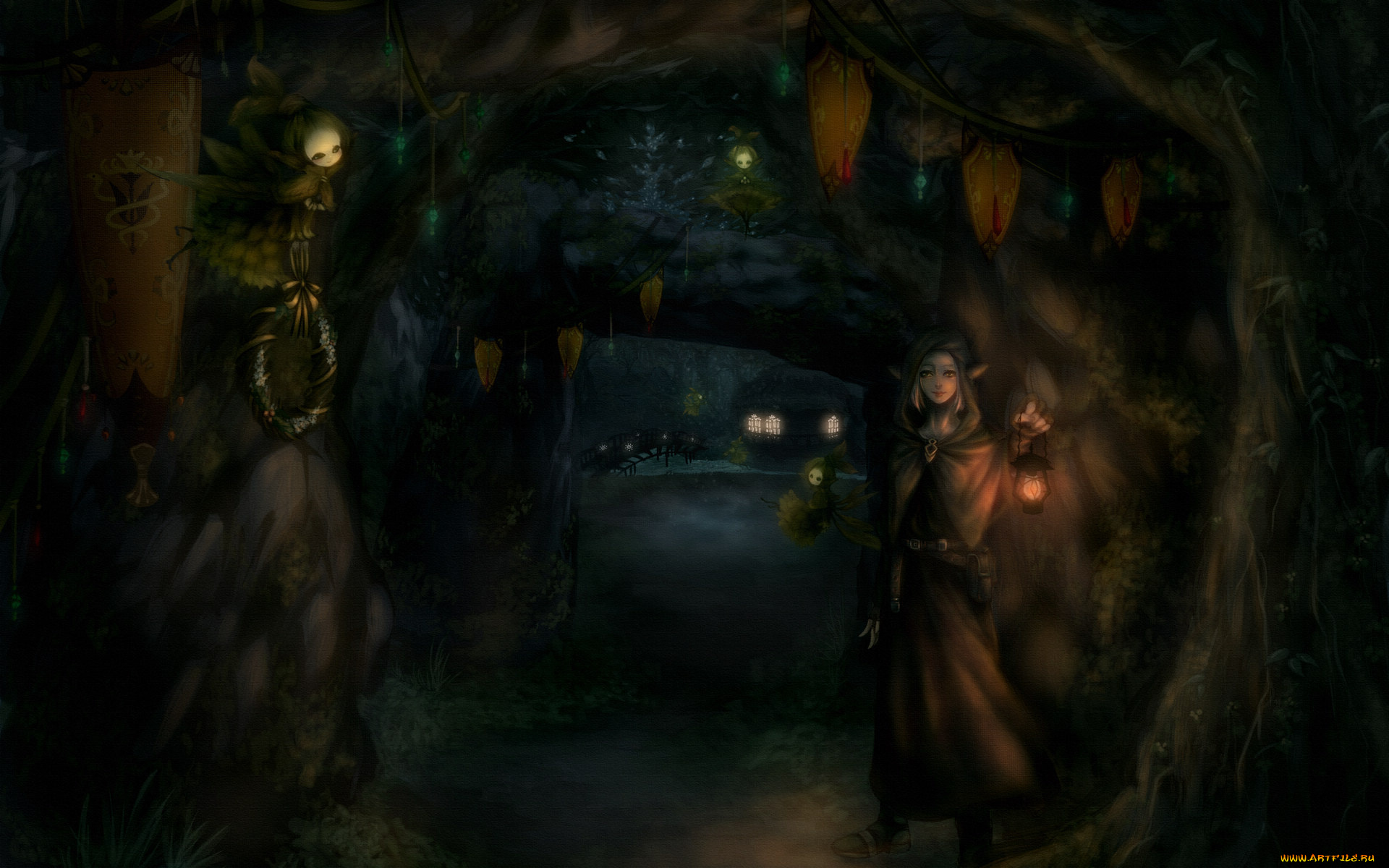 видео, игры, final, fantasy, xiv, фонарь, эльфийка