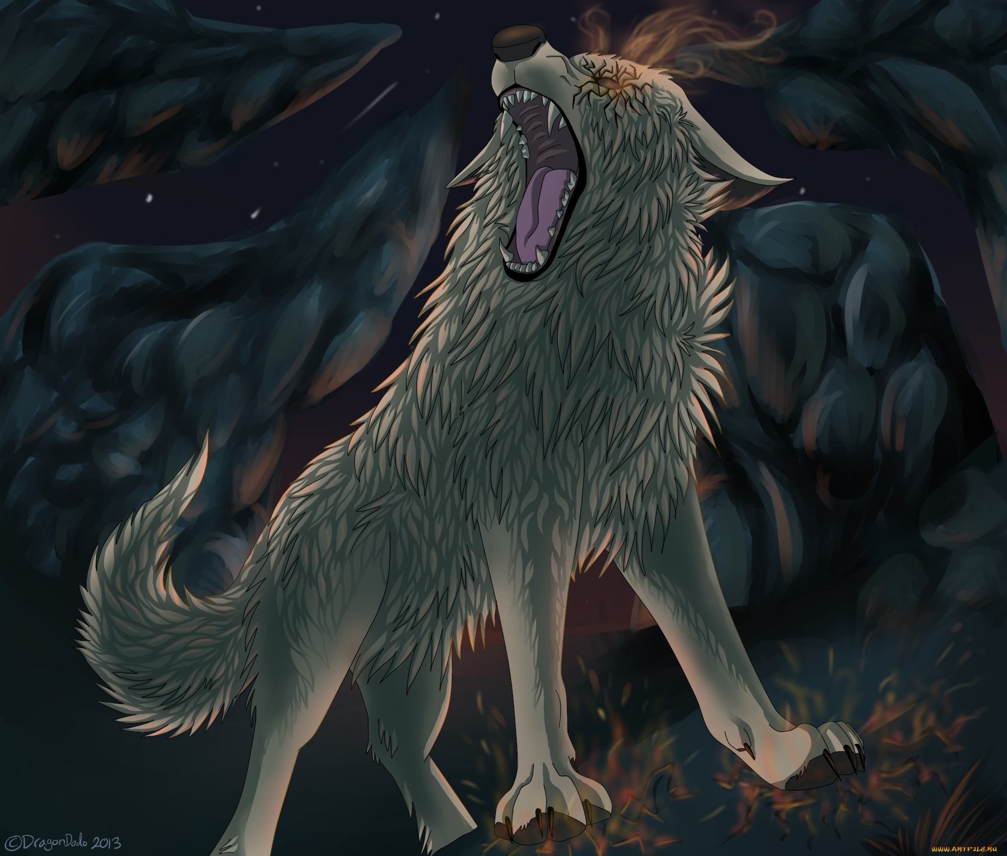 рисованные, животные, сказочные, мифические, волк