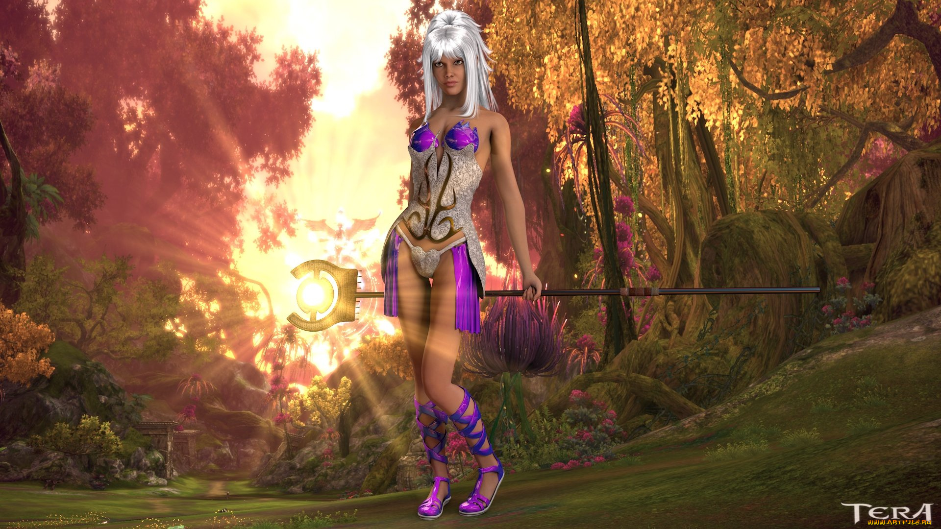 3д, графика, фантазия, , fantasy, девушка, лес, жезл