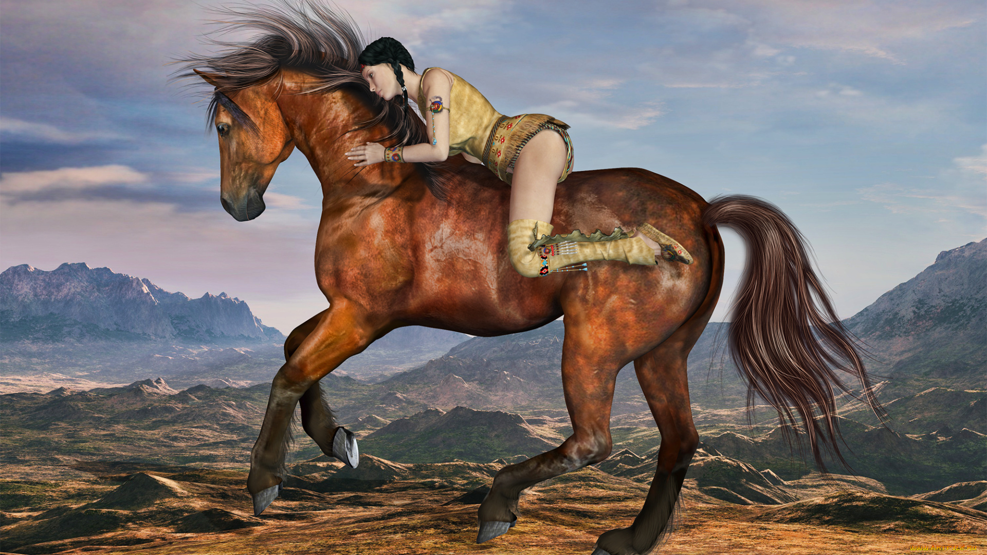 3д, графика, люди, , people, девушка, взгляд, лошадь