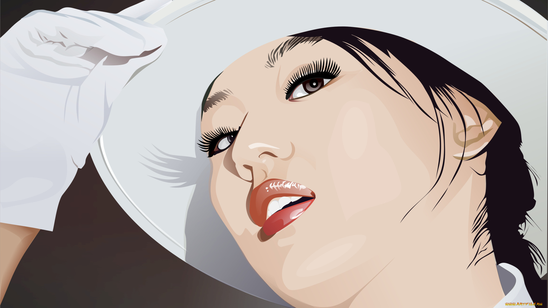 векторная, графика, девушки, девушка, взгляд, шляпа