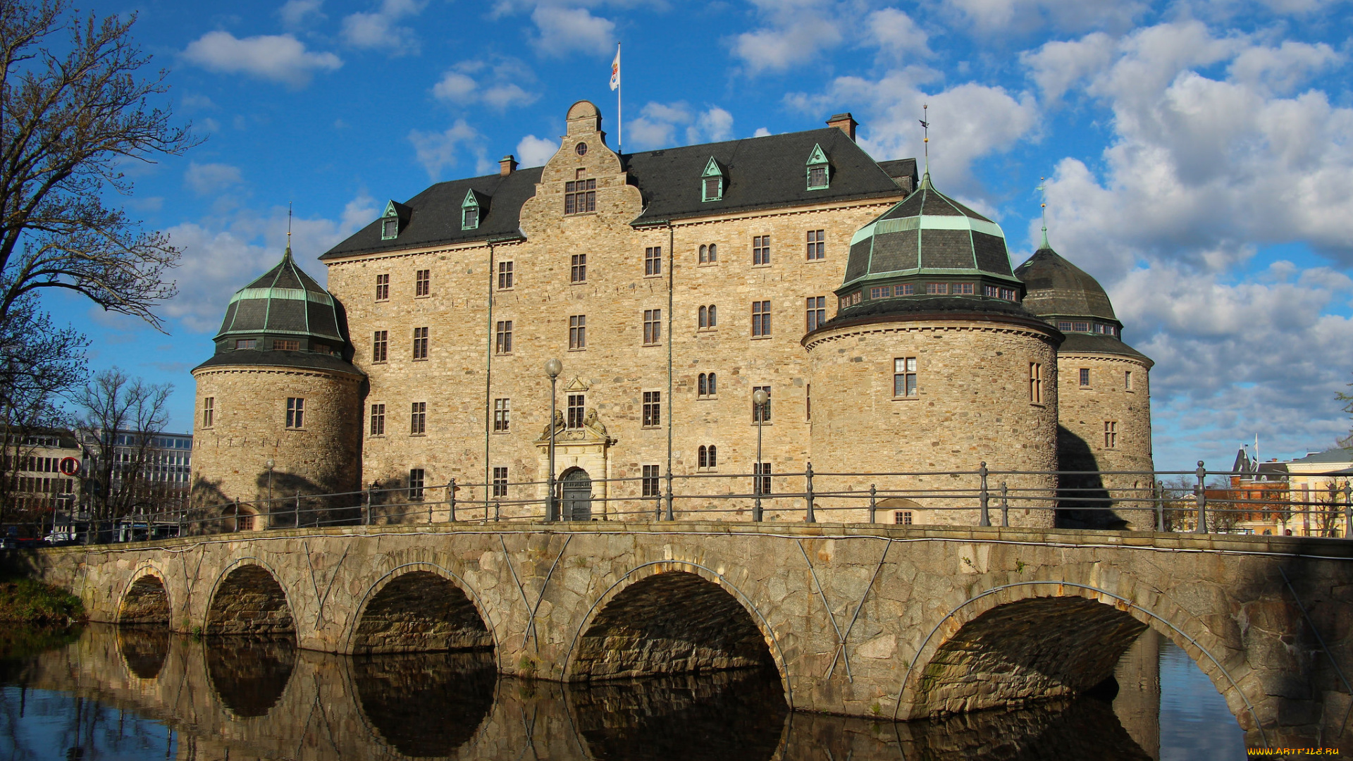 214, rebro, castle, , sweden, города, замки, швеции, река, мост, замок