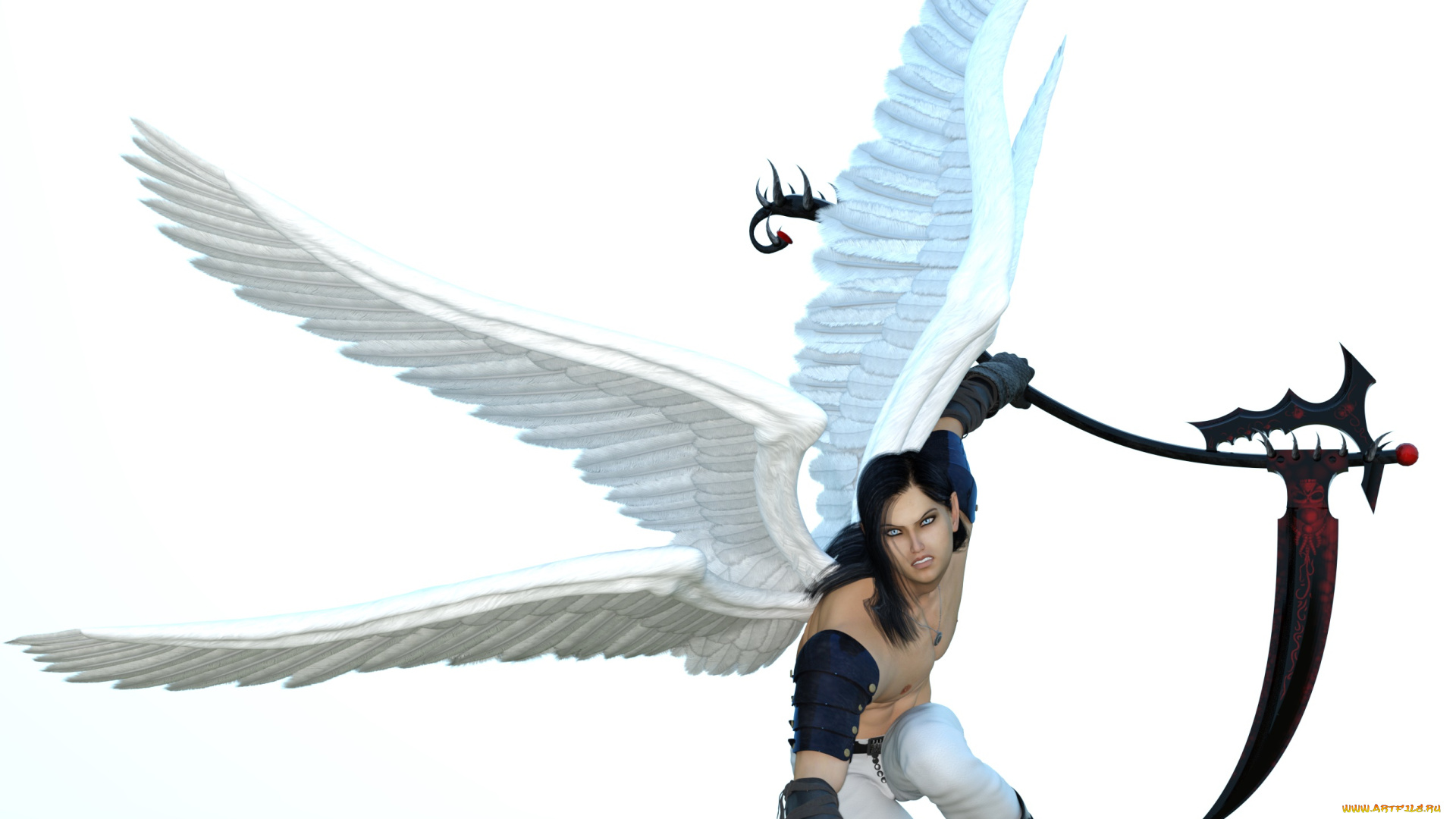 3д, графика, ангел, , angel, мужчина, ангел, оружие, фон, взгляд
