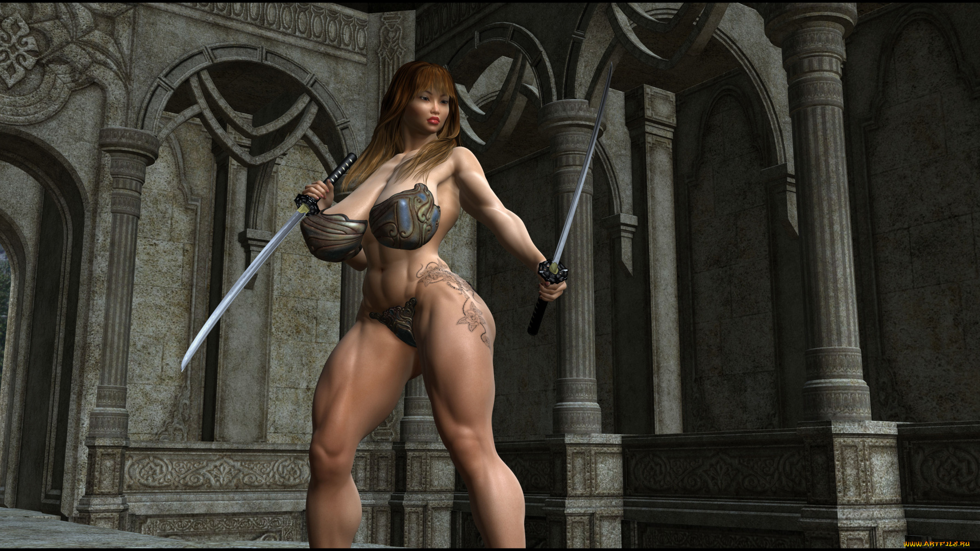 3д, графика, фантазия, , fantasy, оружие, фон, взгляд, девушка