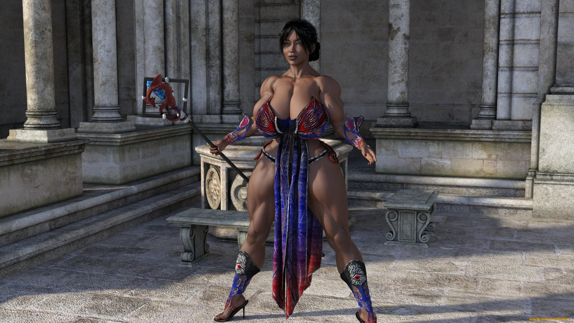 3д, графика, фантазия, , fantasy, оружие, фон, взгляд, девушка