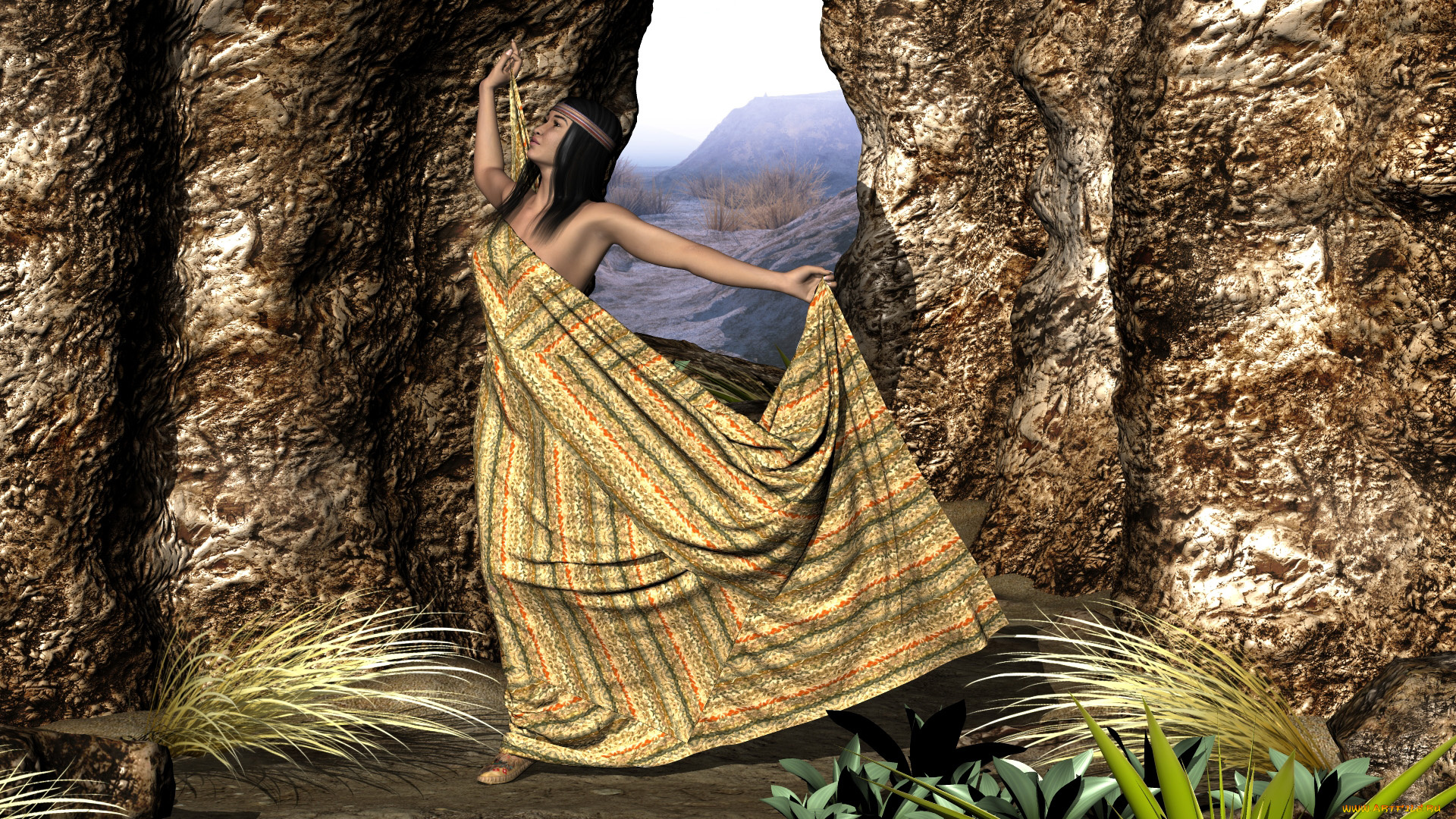 3д, графика, люди, , people, горы, фон, взгляд, девушка
