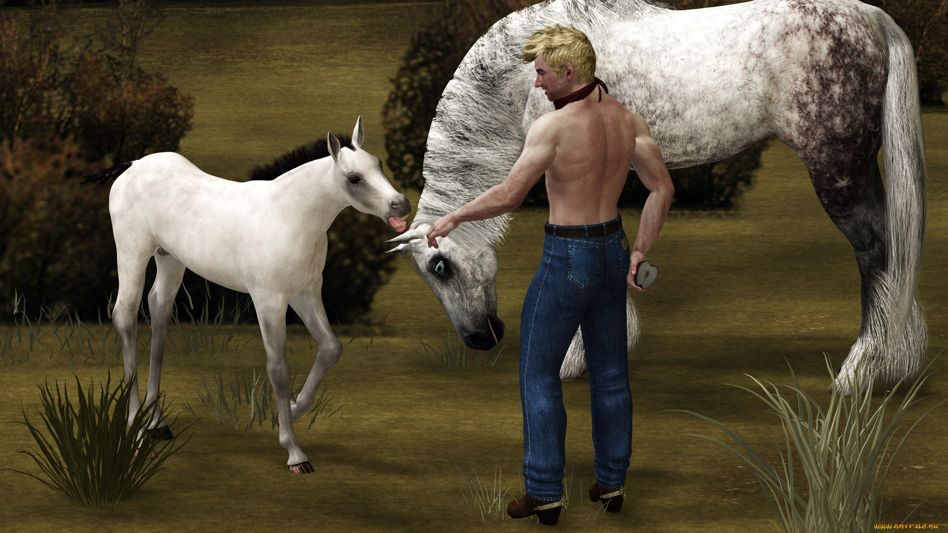 3д, графика, люди, , people, лошади, фон, взгляд, мужчина