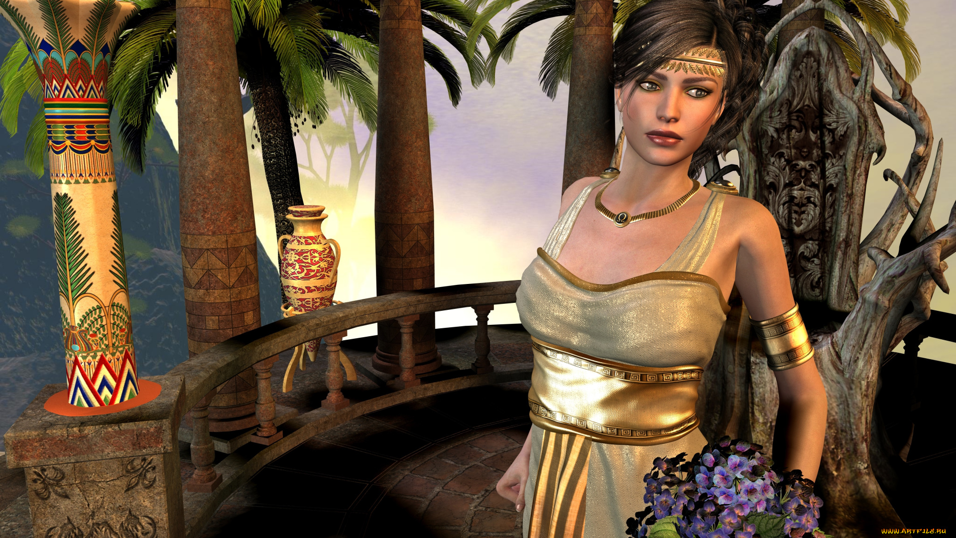 3д, графика, люди, , people, взгляд, девушка, цветы, фон