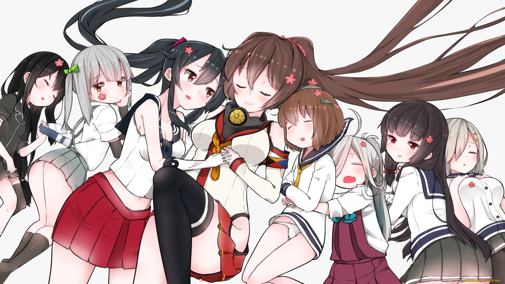 аниме, kantai, collection, kantai, collection, asashimo, kancolle, арт, девушки, hamakaze, hatsushimo, isokaze, kasumi, yahagi, yamato, yukikaze, mitsudoue