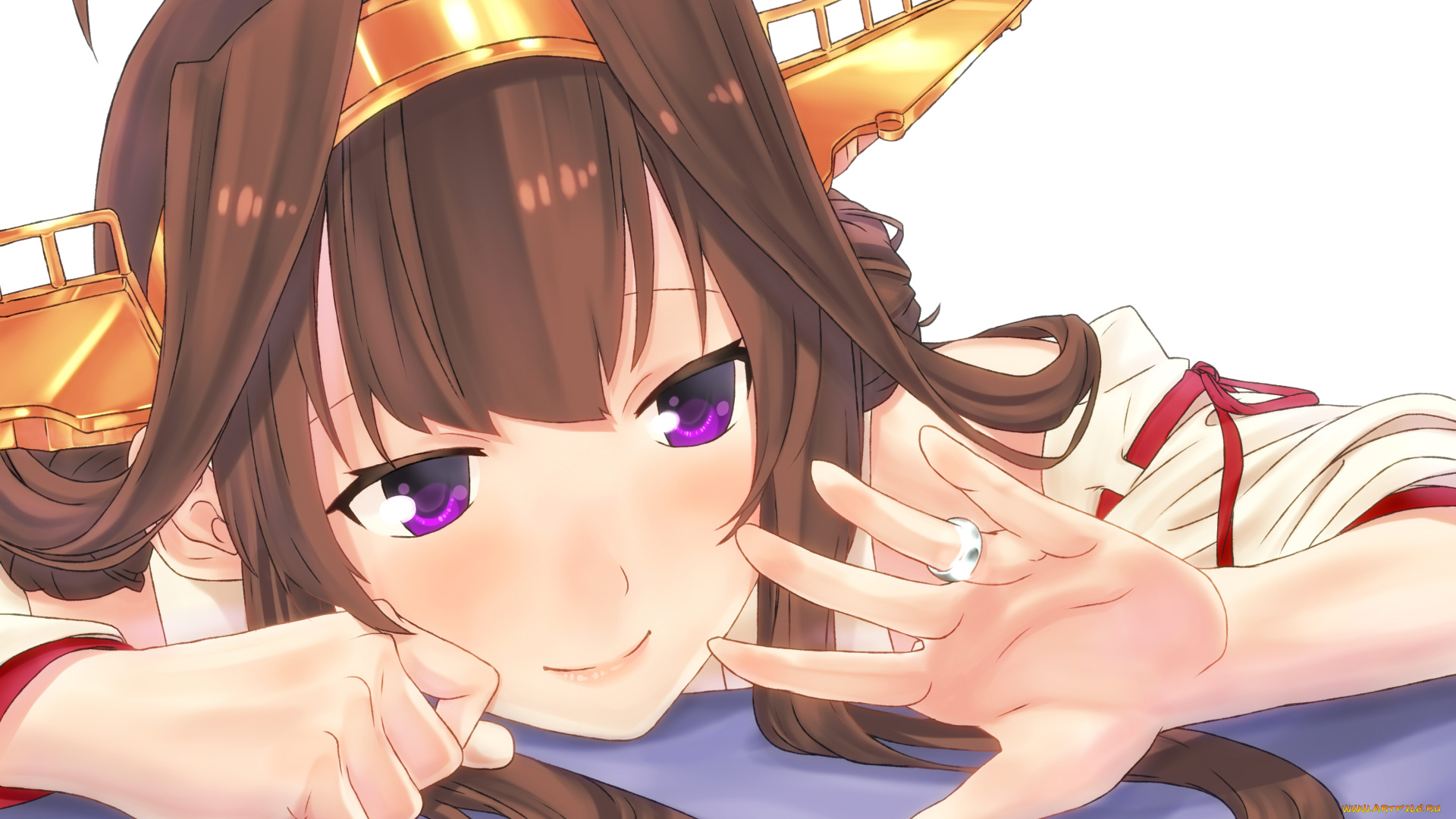 аниме, kantai, collection, kantai, collection, kongou, kancolle, кольцо, baffu, арт, девушка, шатенка