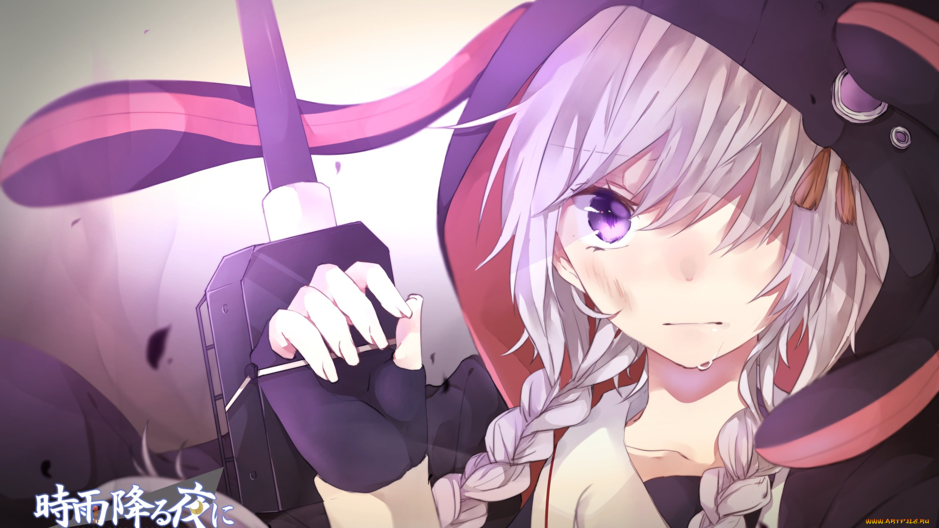 аниме, kantai, collection, yuzuki, yukari, vocaloid, kantai, collection, взгляд, капюшон, девочка, арт, hachimitsu, honey