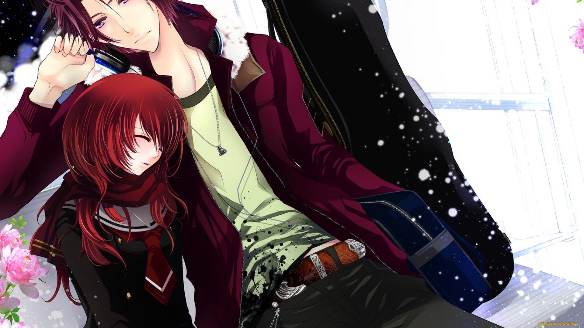 аниме, музыка, арт, amiko, frostedchocolate, la, corda, d'oro, primo, passo, hino, kahoko, tsukimori, len, девушка, парень, цветы, шарф