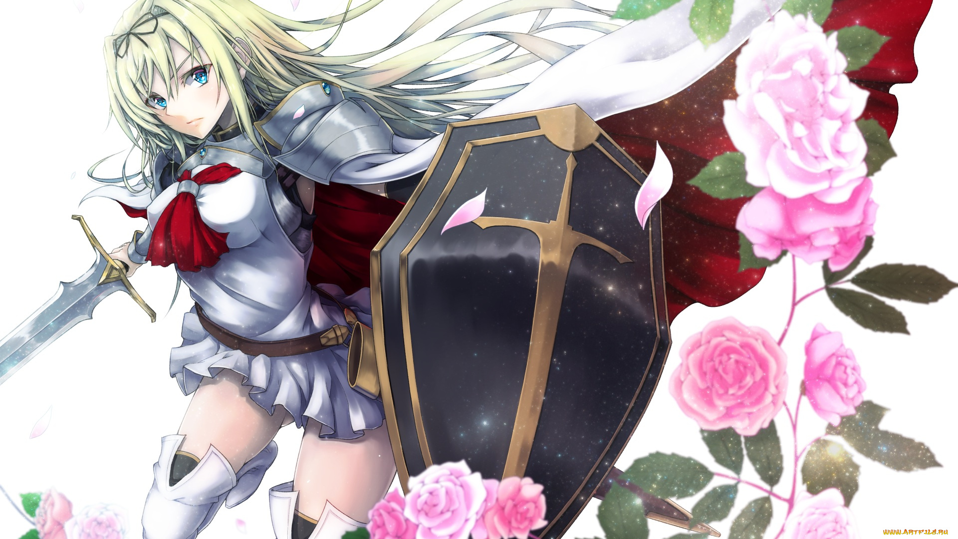 аниме, оружие, , техника, , технологии, sennen, sensou, aigis, cornelia, арт, девушка, щит, меч, розы, ihara, natsume