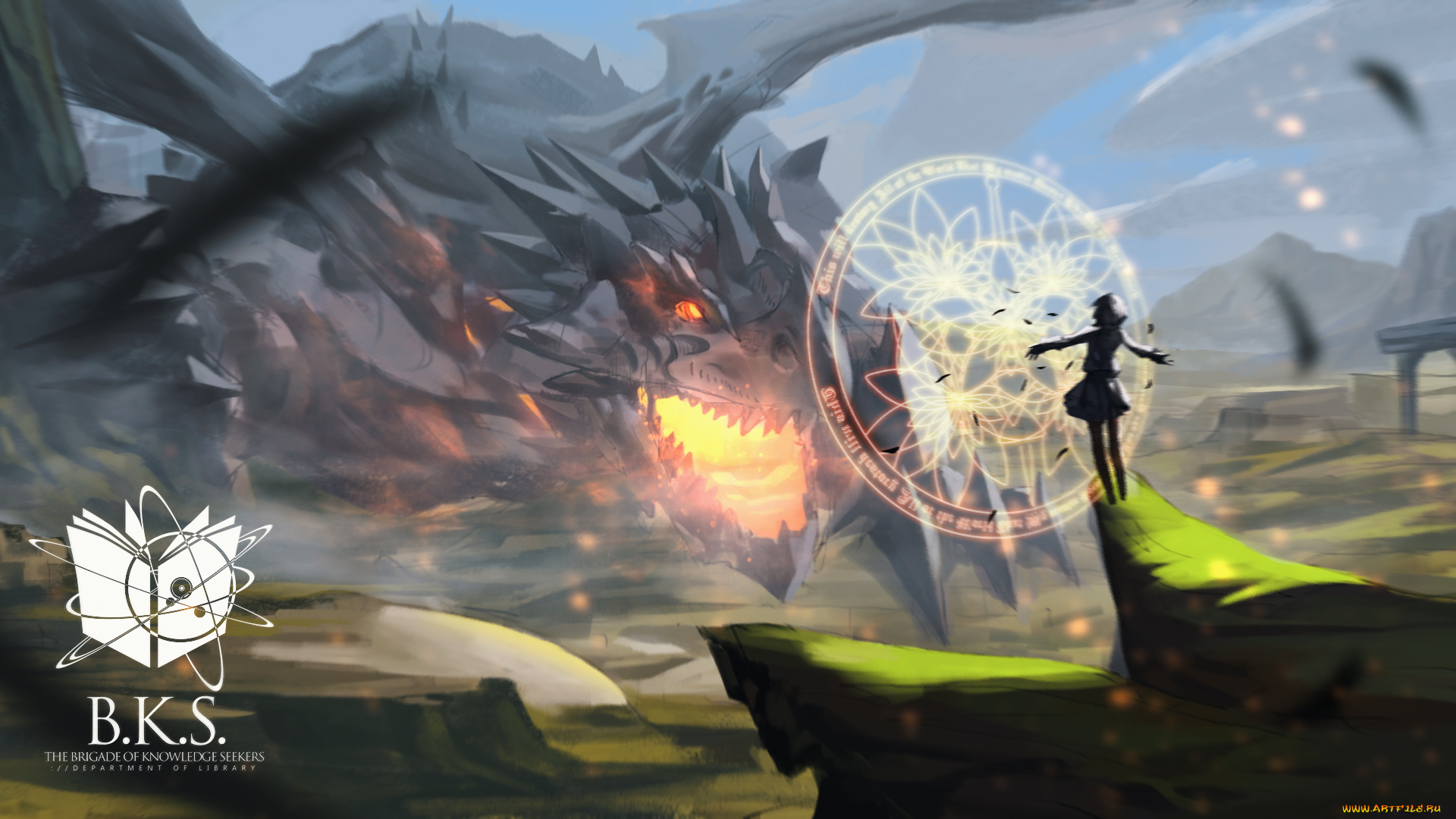 аниме, pixiv, fantasia, baka, mh6516620, pixiv, fantasia, дракон, магия, девушка, арт