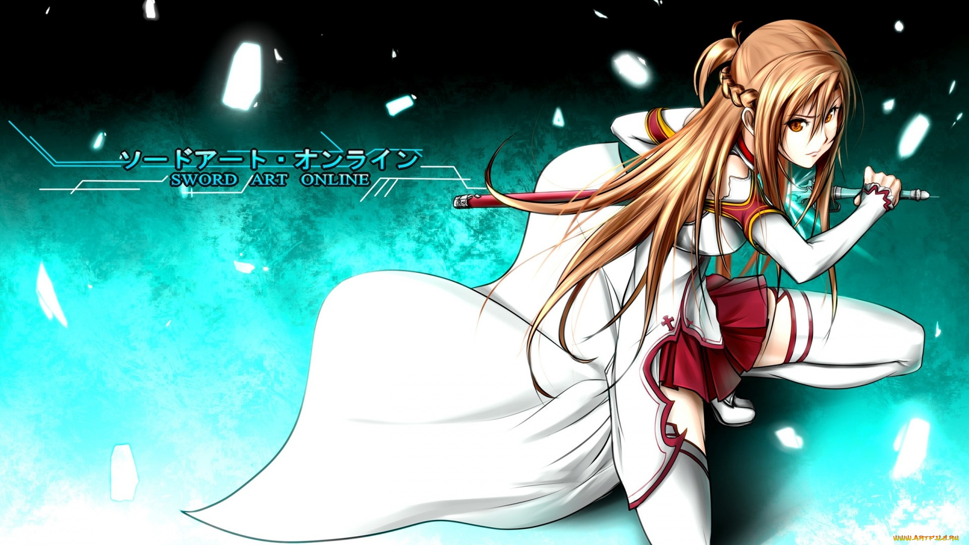 аниме, sword, art, online, девушка, оружие, фон, взгляд, меч, yuuki, asuna