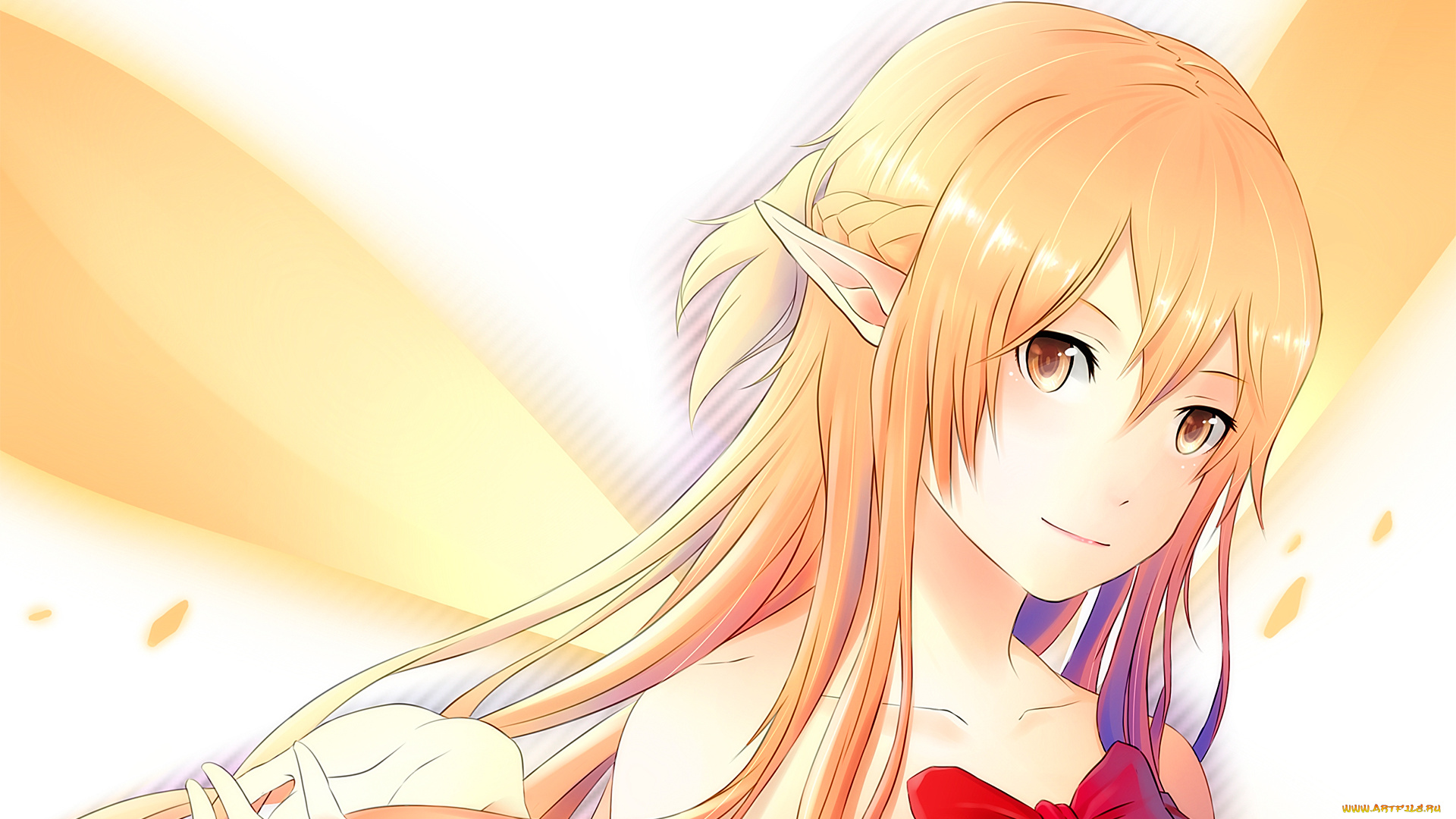 аниме, sword, art, online, фон, взгляд, эльфийка, бант, yuuki, asuna