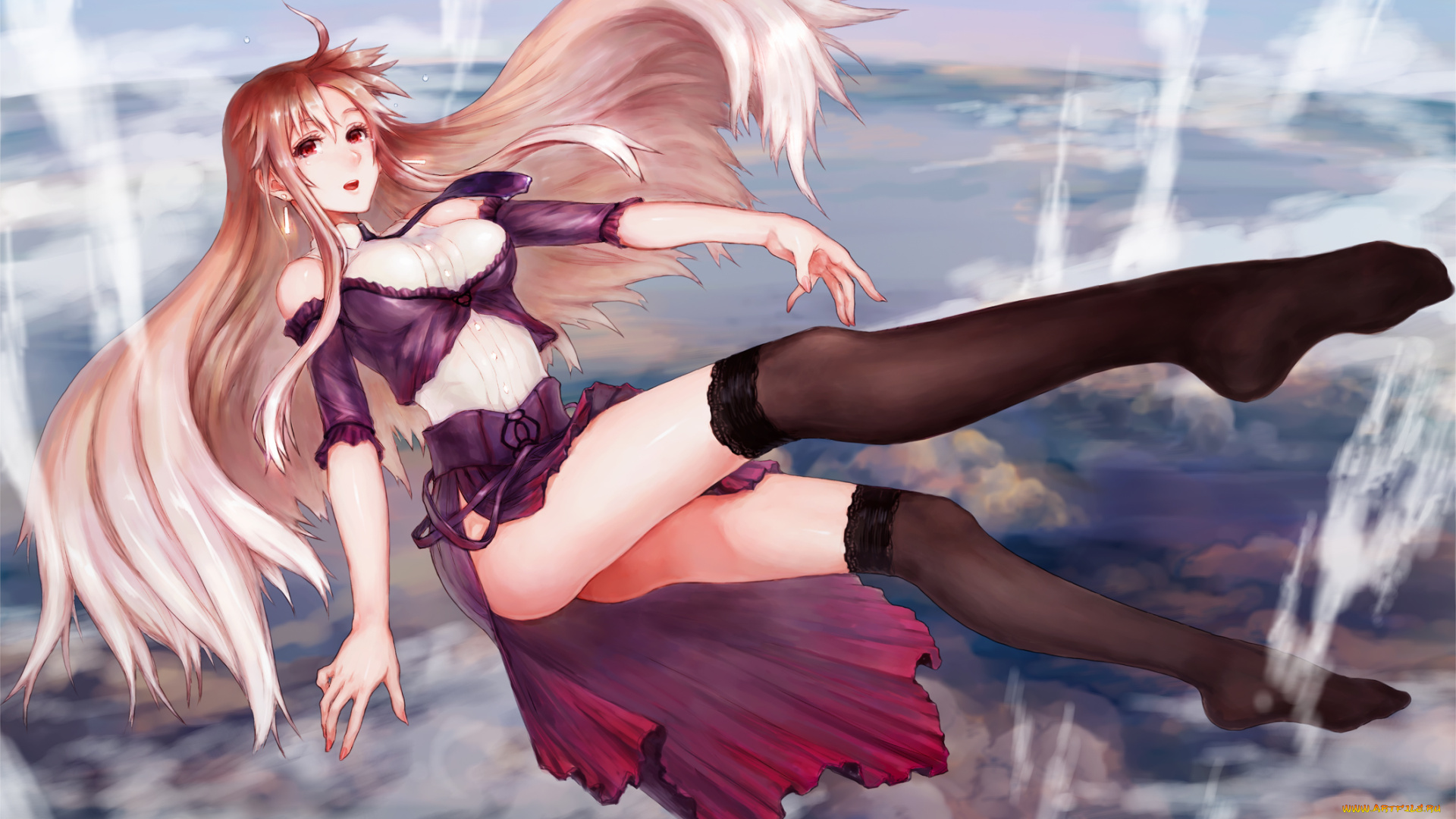 аниме, unknown, , другое, девушка, арт, sasagawa, haikaiki, облака, слезы, небо, падение