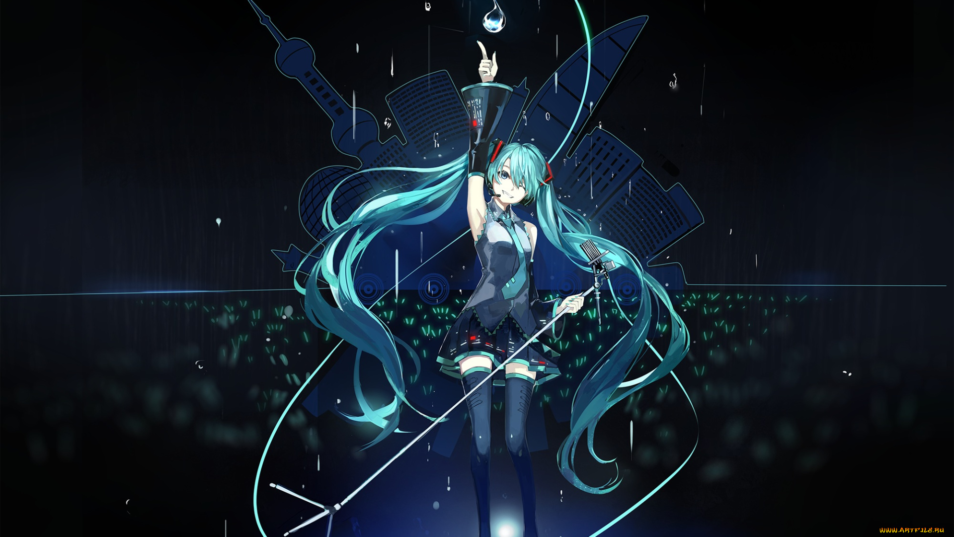 аниме, vocaloid, мелодия, арт, saberiii, hatsune, miku, девушка