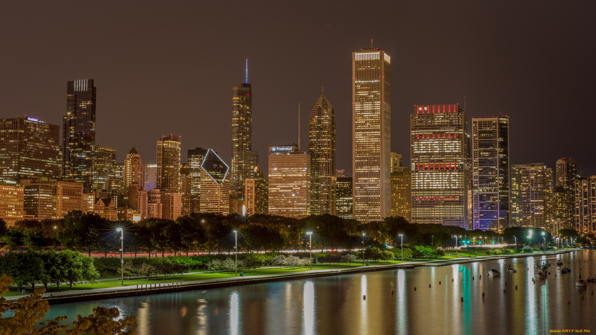 chicago, blackhawks, города, Чикаго, , сша, огни, ночь, река, небоскребы