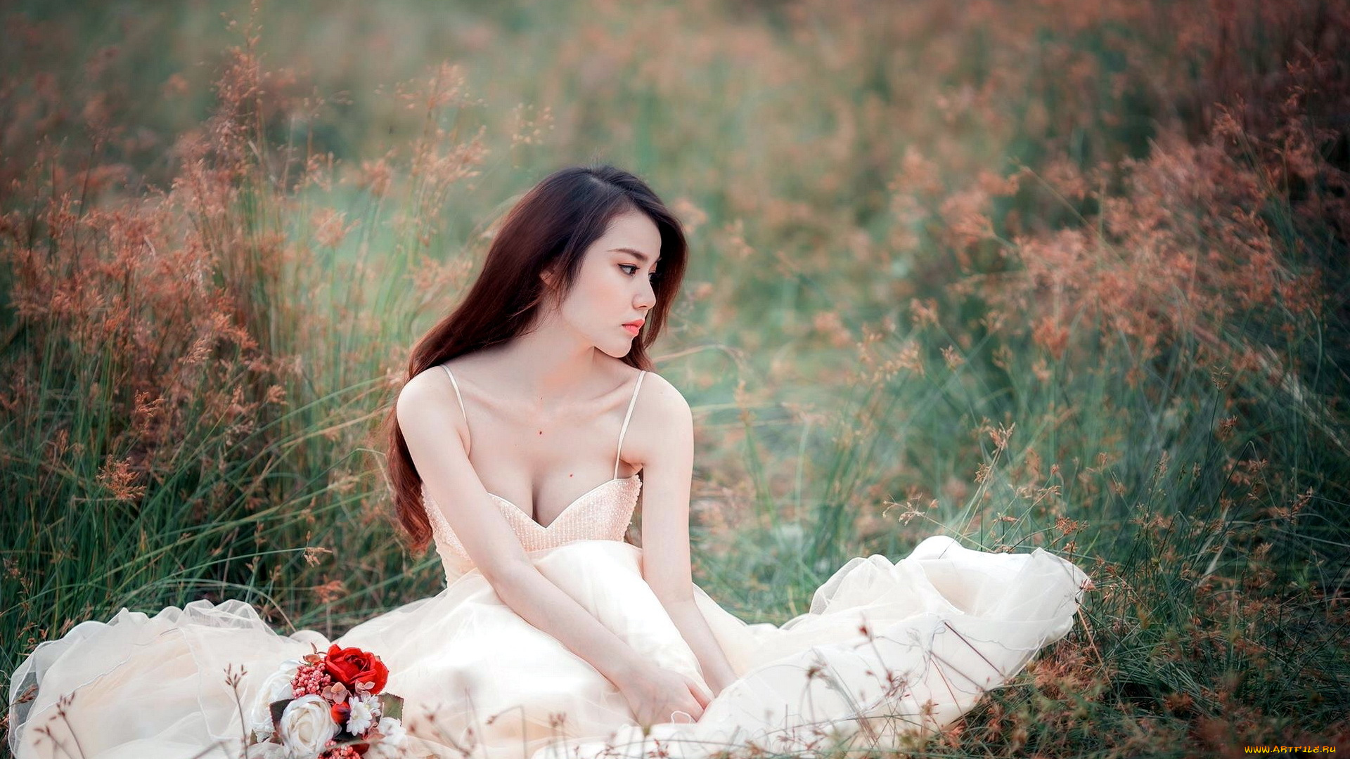 девушки, -unsort, , азиатки, лето, поле, девушка