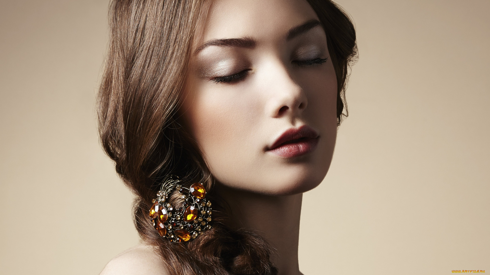 девушки, -unsort, , лица, , портреты, украшение, макияж, заколка, закрытые, глаза, волосы, девушка