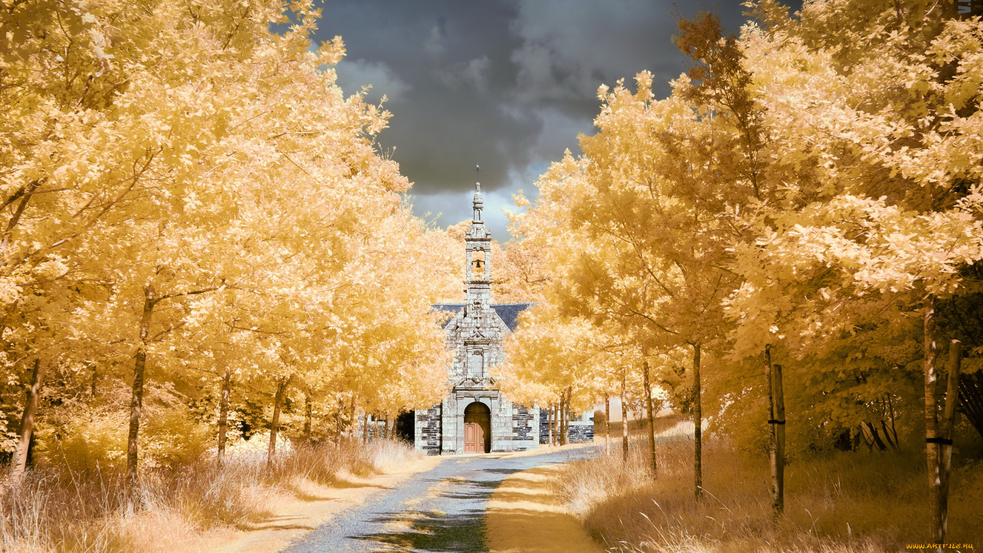 города, -, пейзажи, осень, цвет, храм, дорога, деревья