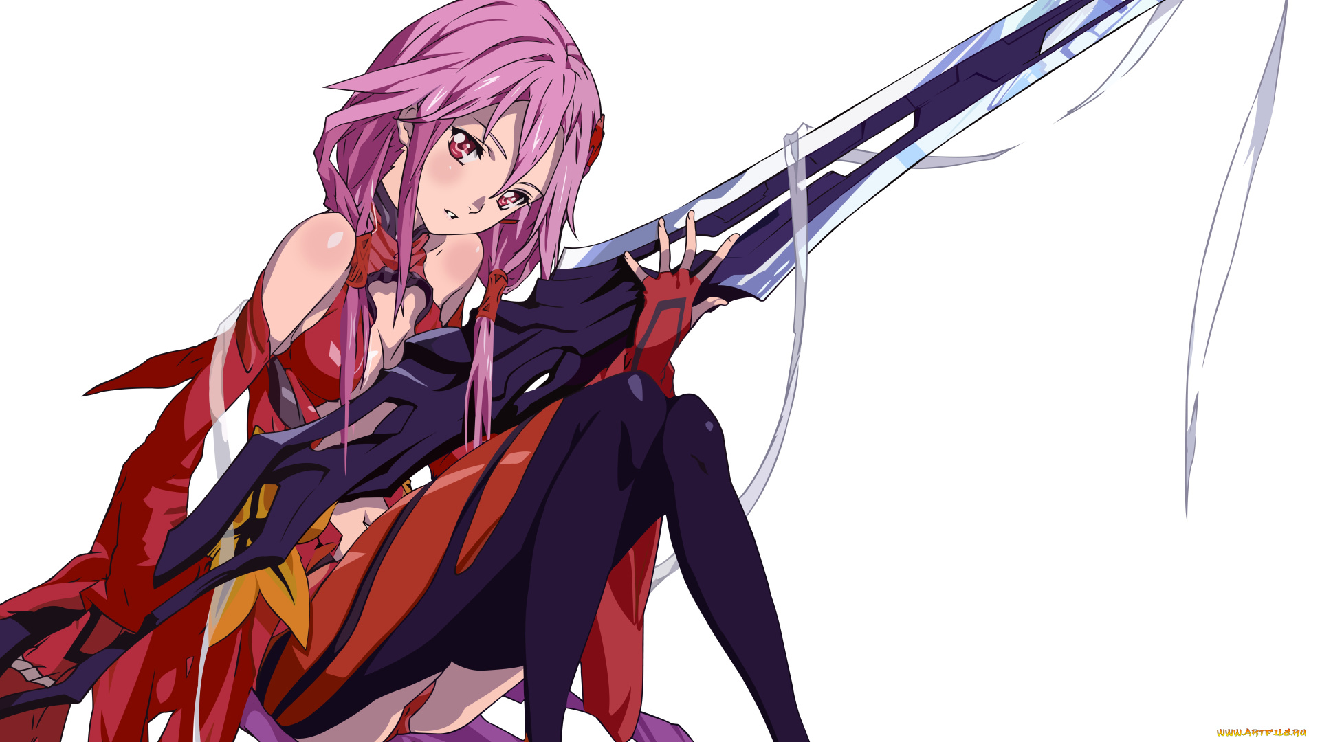guilty, crown, аниме, меч, yuzuriha, inori, оружие, фон, взгляд, девушка