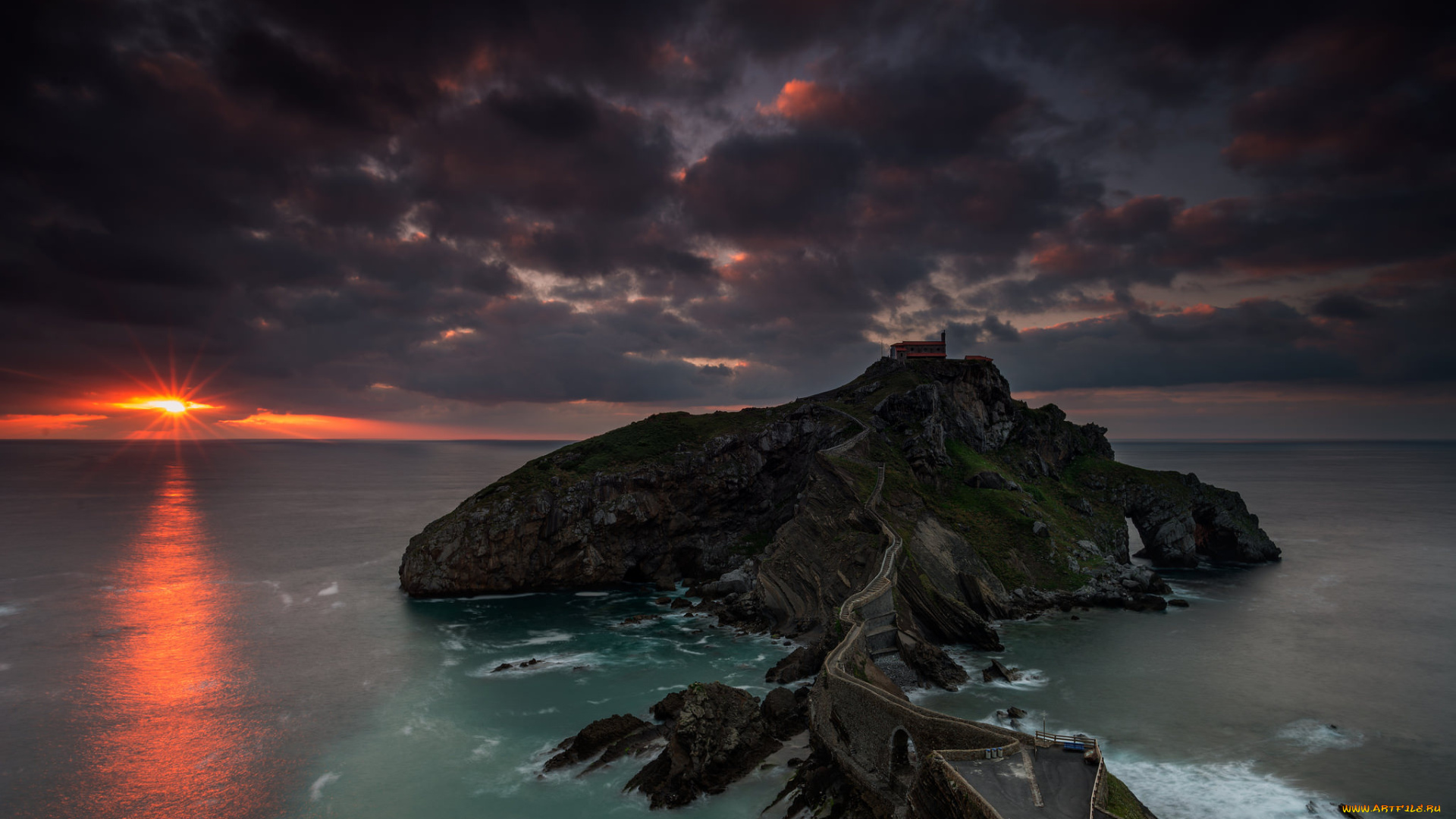 природа, восходы, закаты, сумрак, море, остров, крепость