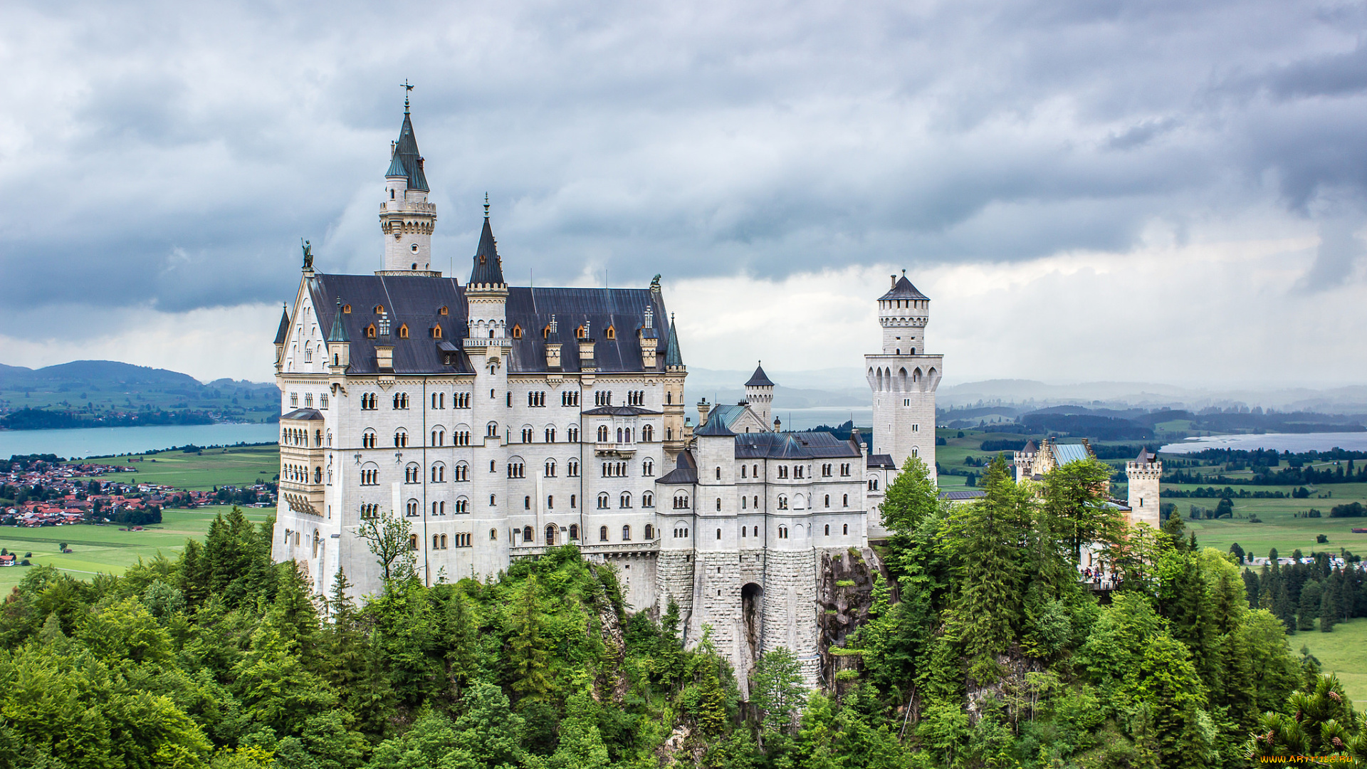 schloss, neuschwanstein, города, замок, нойшванштайн, , германия, лес, замок, холм