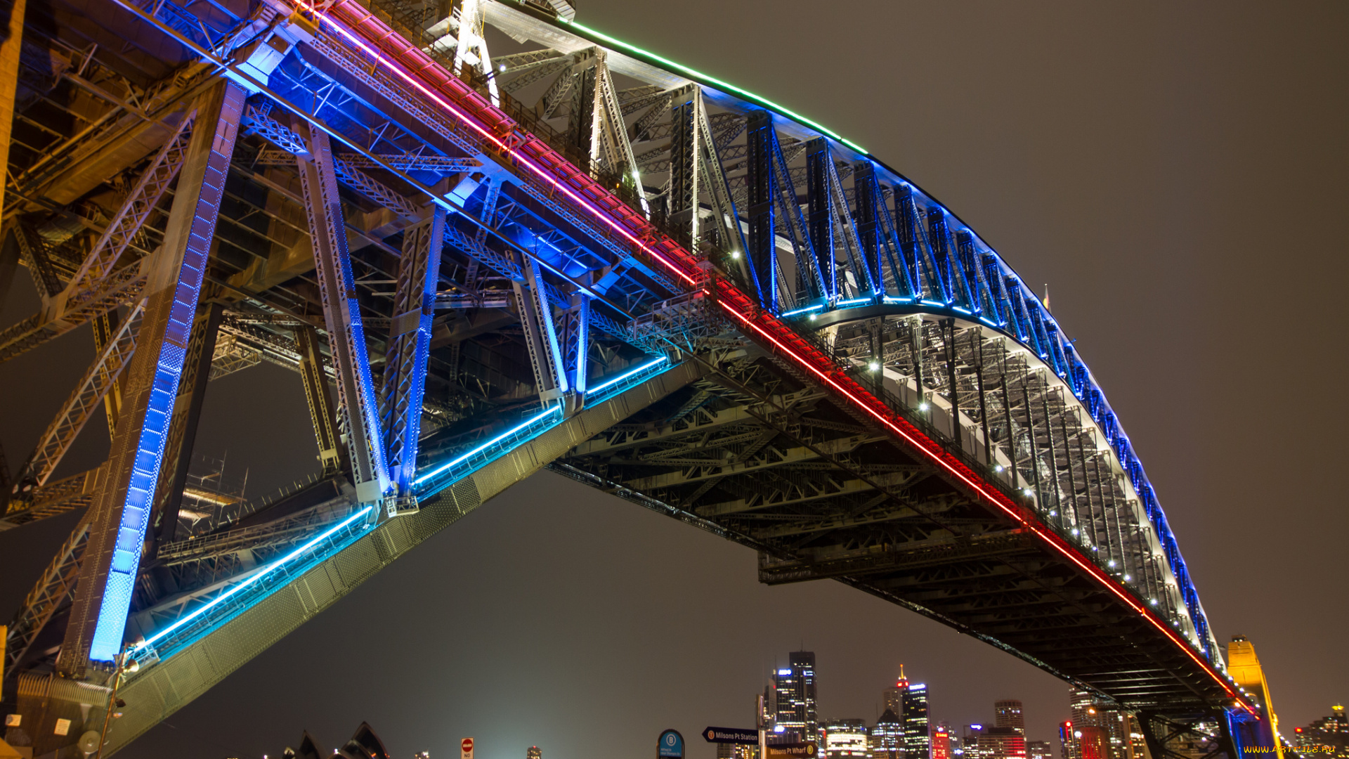 sydney, harbour, bridge, города, сидней, , австралия, фонари, огни, мост, ночь