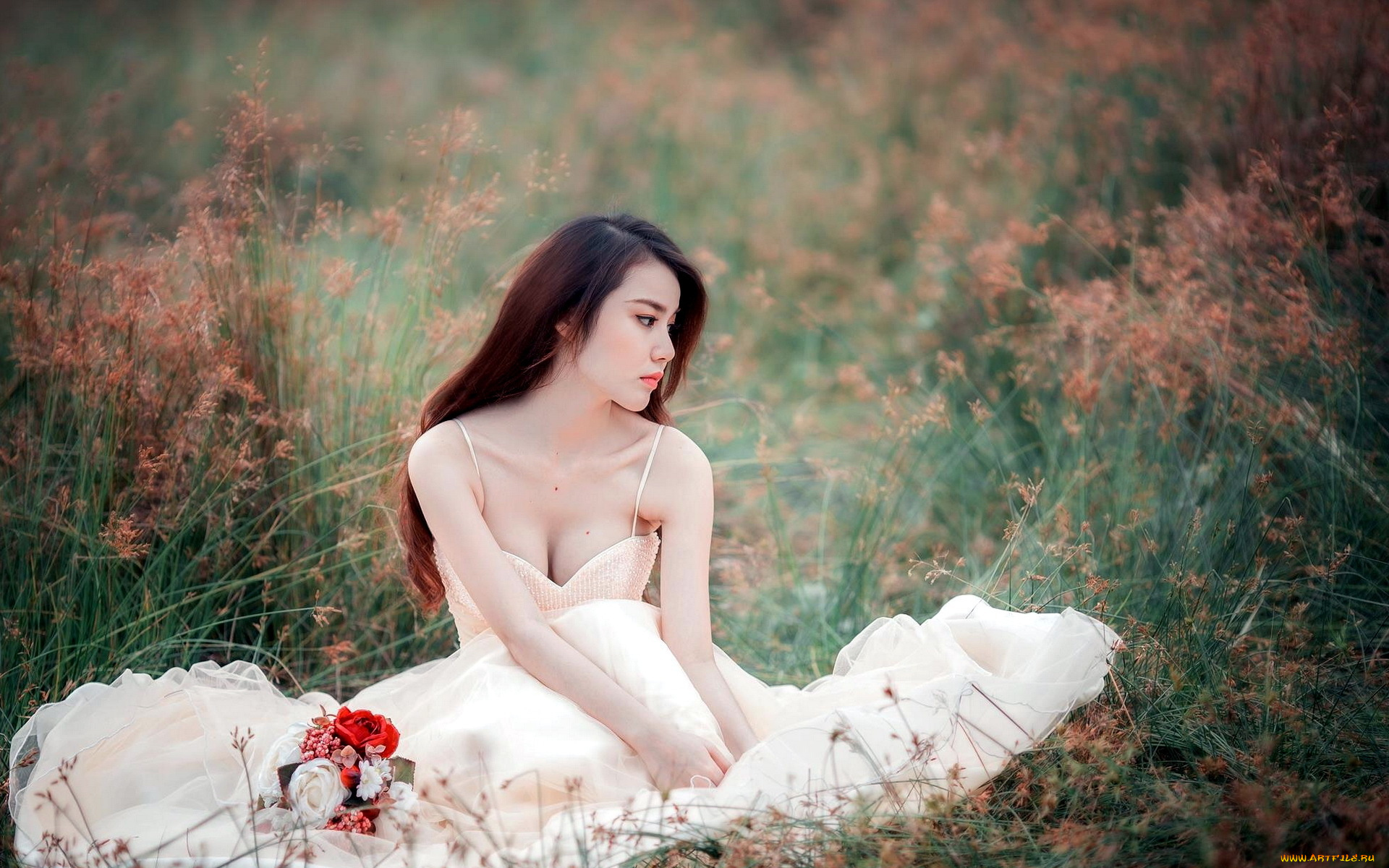 девушки, -unsort, , азиатки, лето, поле, девушка