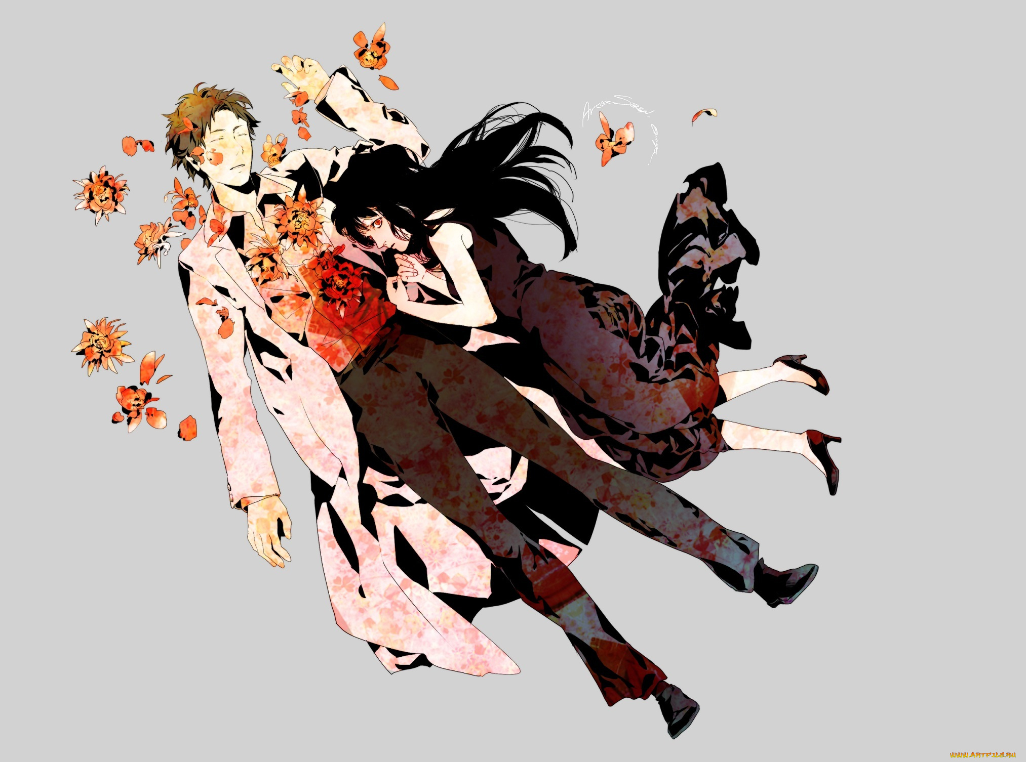 аниме, unknown, , другое, gloria, девушка, цветы, otani, арт, лепестки, парень