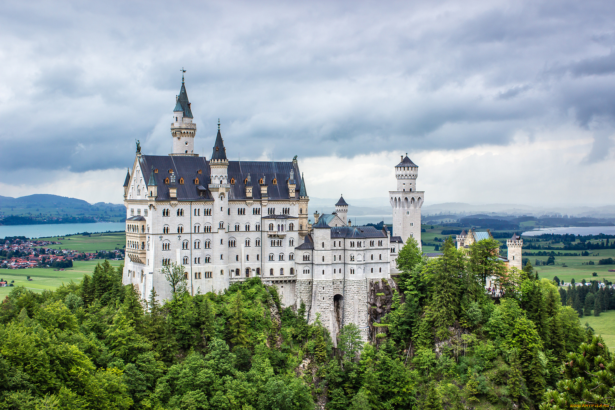 schloss, neuschwanstein, города, замок, нойшванштайн, , германия, лес, замок, холм