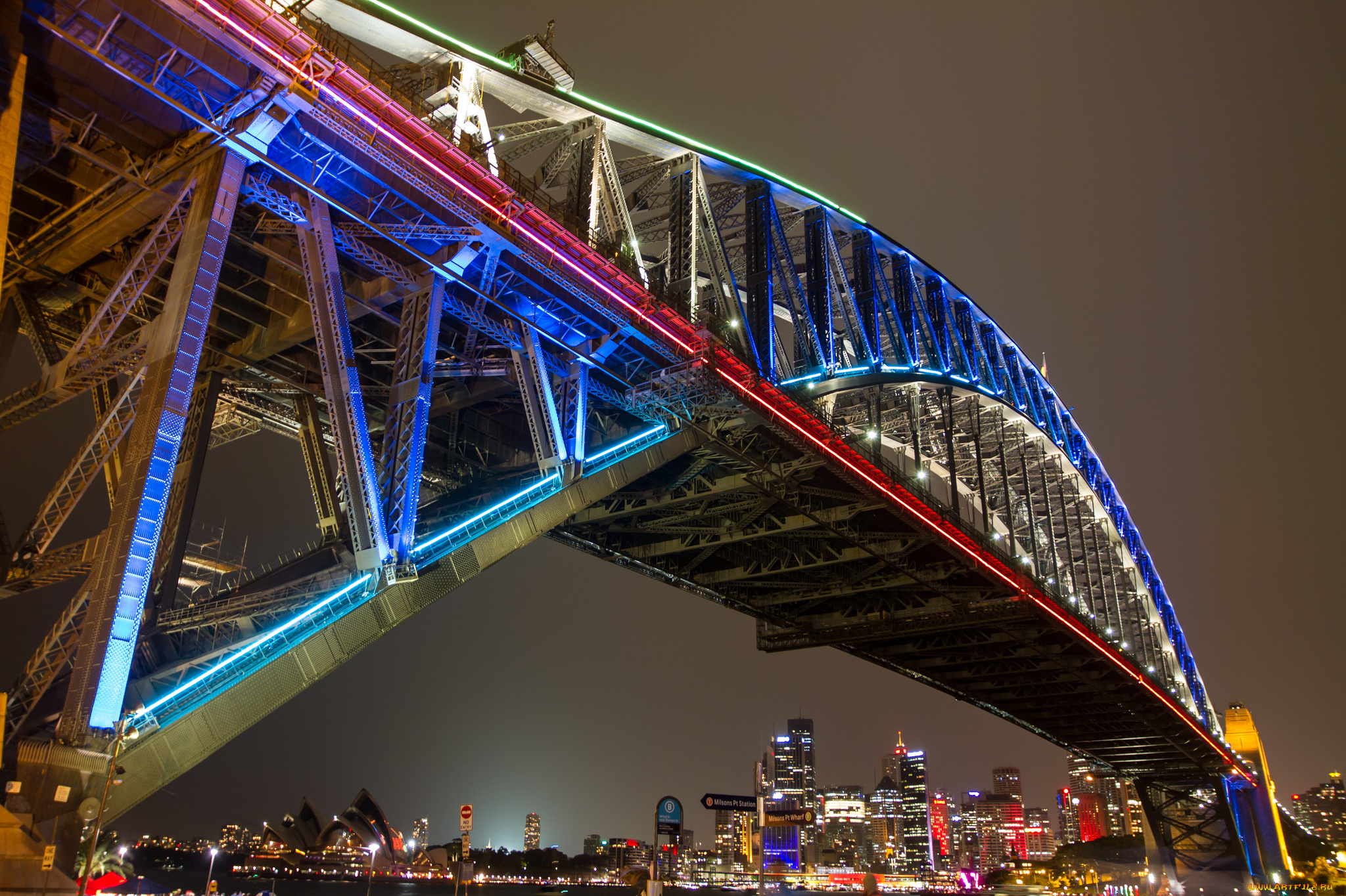 sydney, harbour, bridge, города, сидней, , австралия, фонари, огни, мост, ночь
