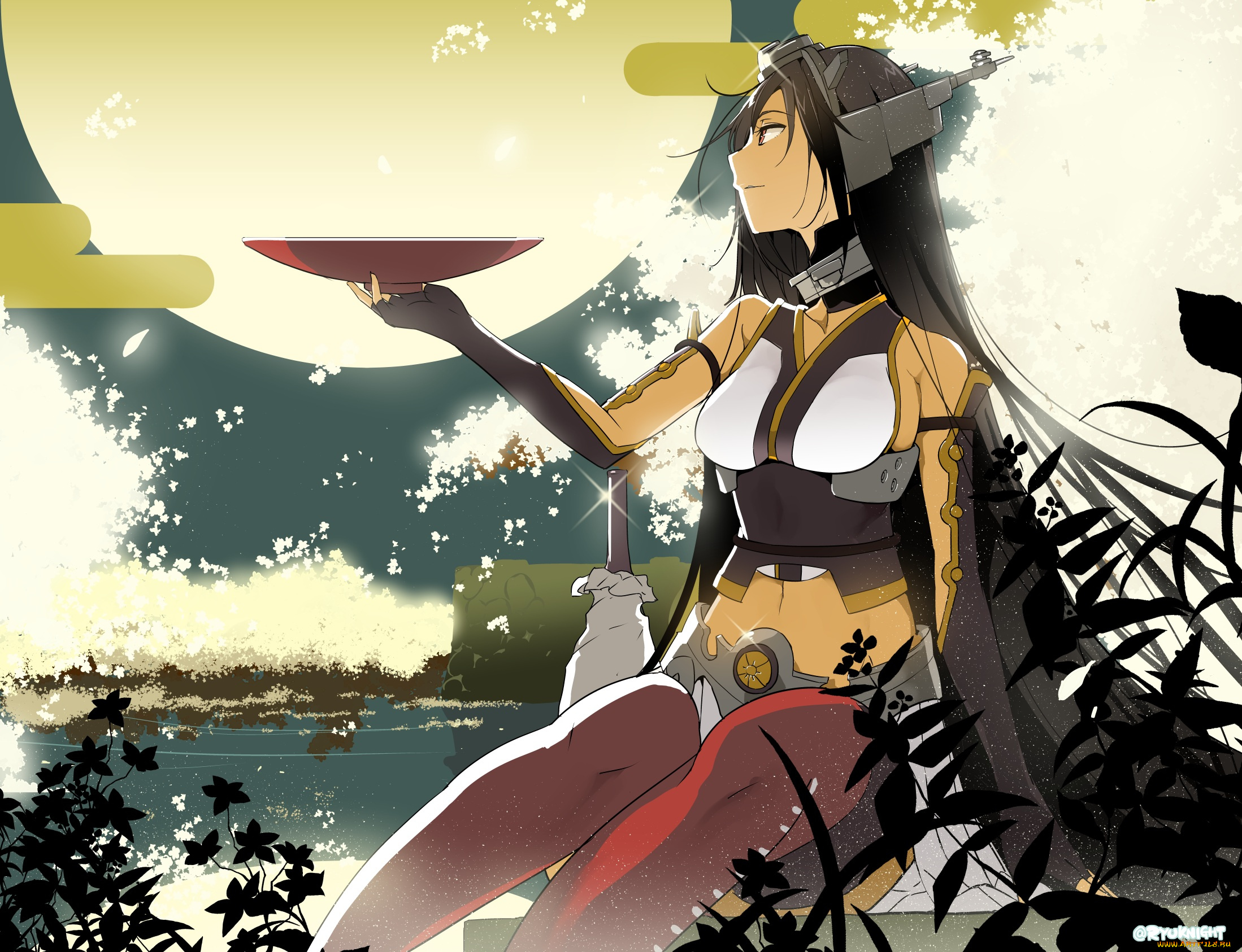 аниме, kantai, collection, арт, ryuknight, чаша, kancolle, nagato, девушка, kantai, collection